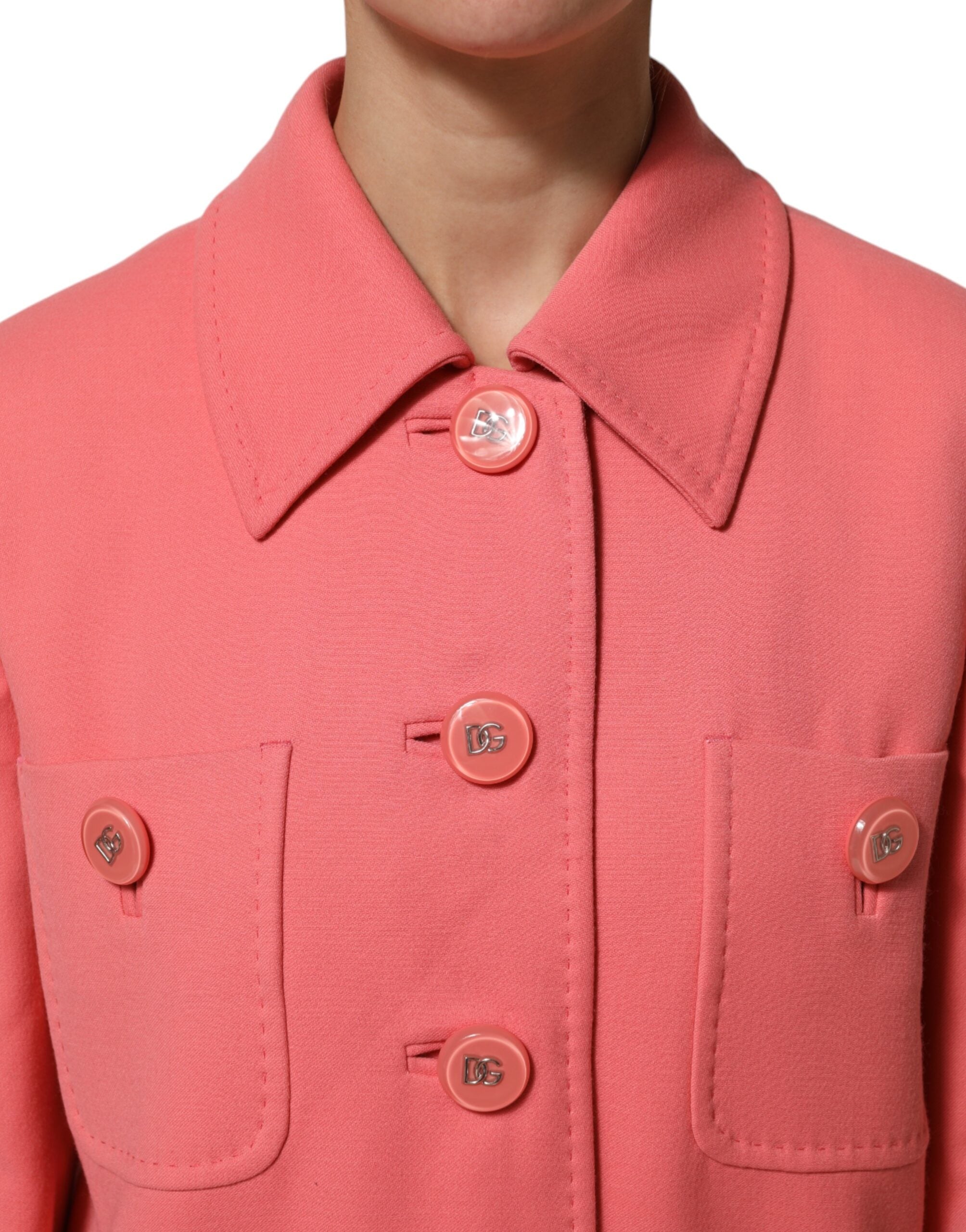 Dolce & Gabbana Pink Buttoned Down Trench Coat Jacket Dolce & Gabbana