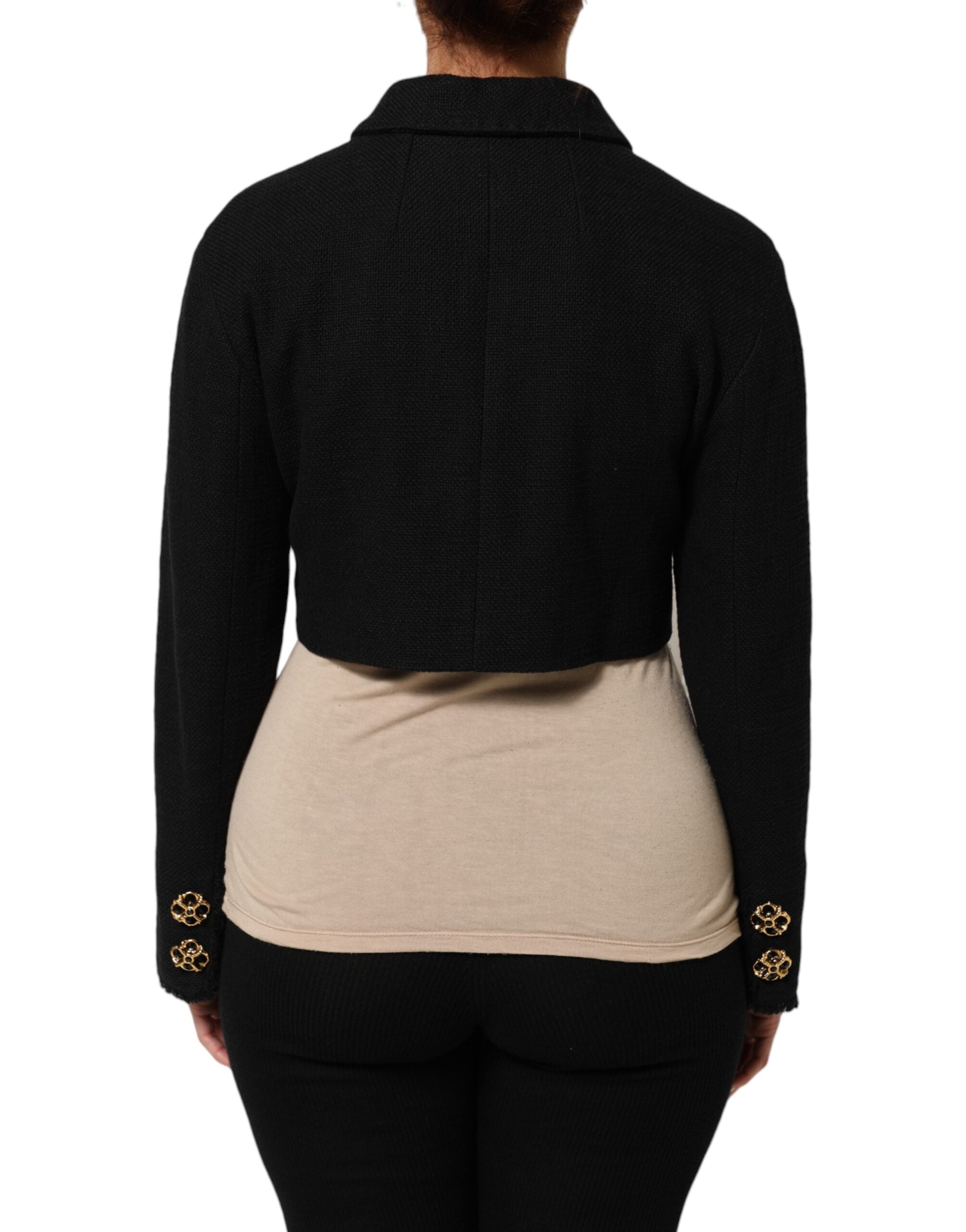 Dolce & Gabbana Black Cotton Full Zip Cropped Coat Jacket Dolce & Gabbana