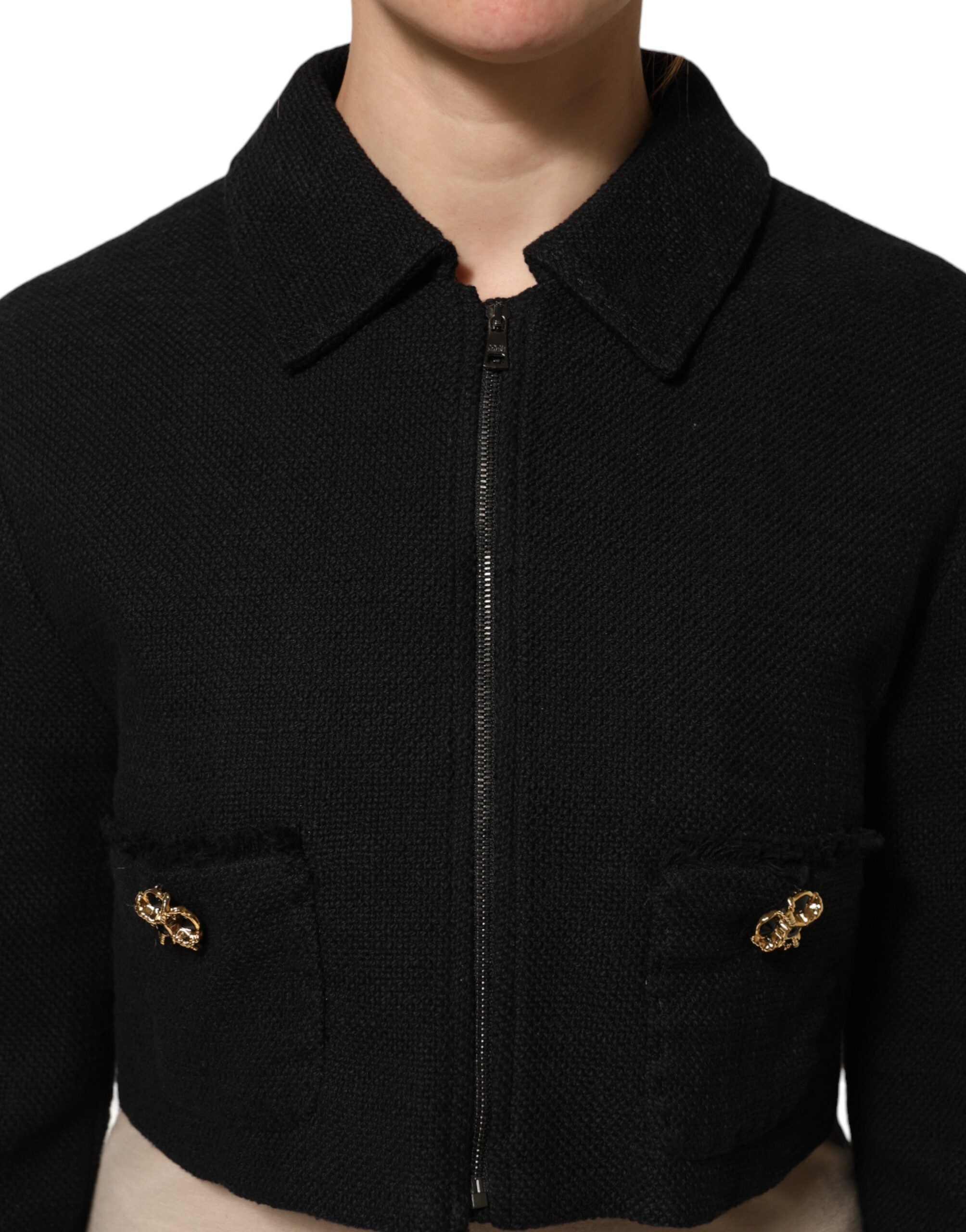 Dolce & Gabbana Black Cotton Full Zip Cropped Coat Jacket Dolce & Gabbana