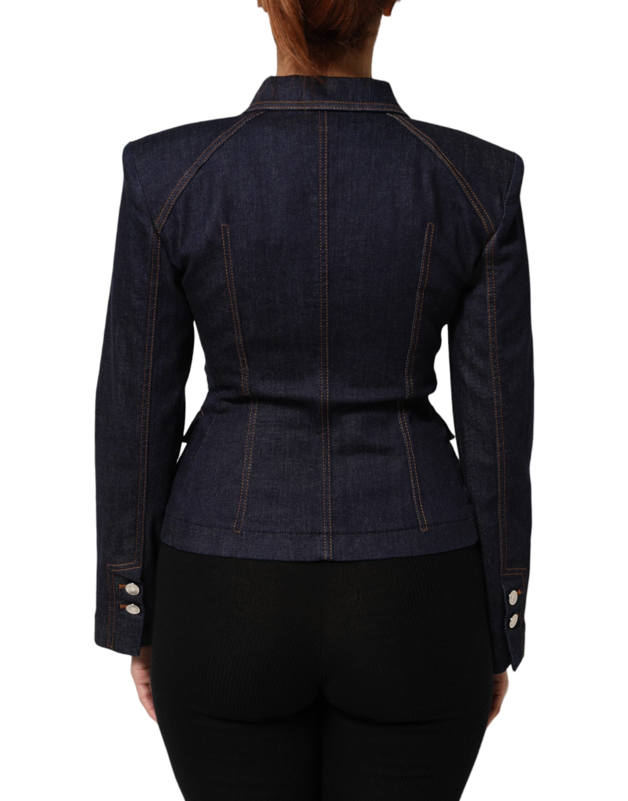 Dolce & Gabbana Dark Blue Cotton Collared Denim Coat Jacket Dolce & Gabbana