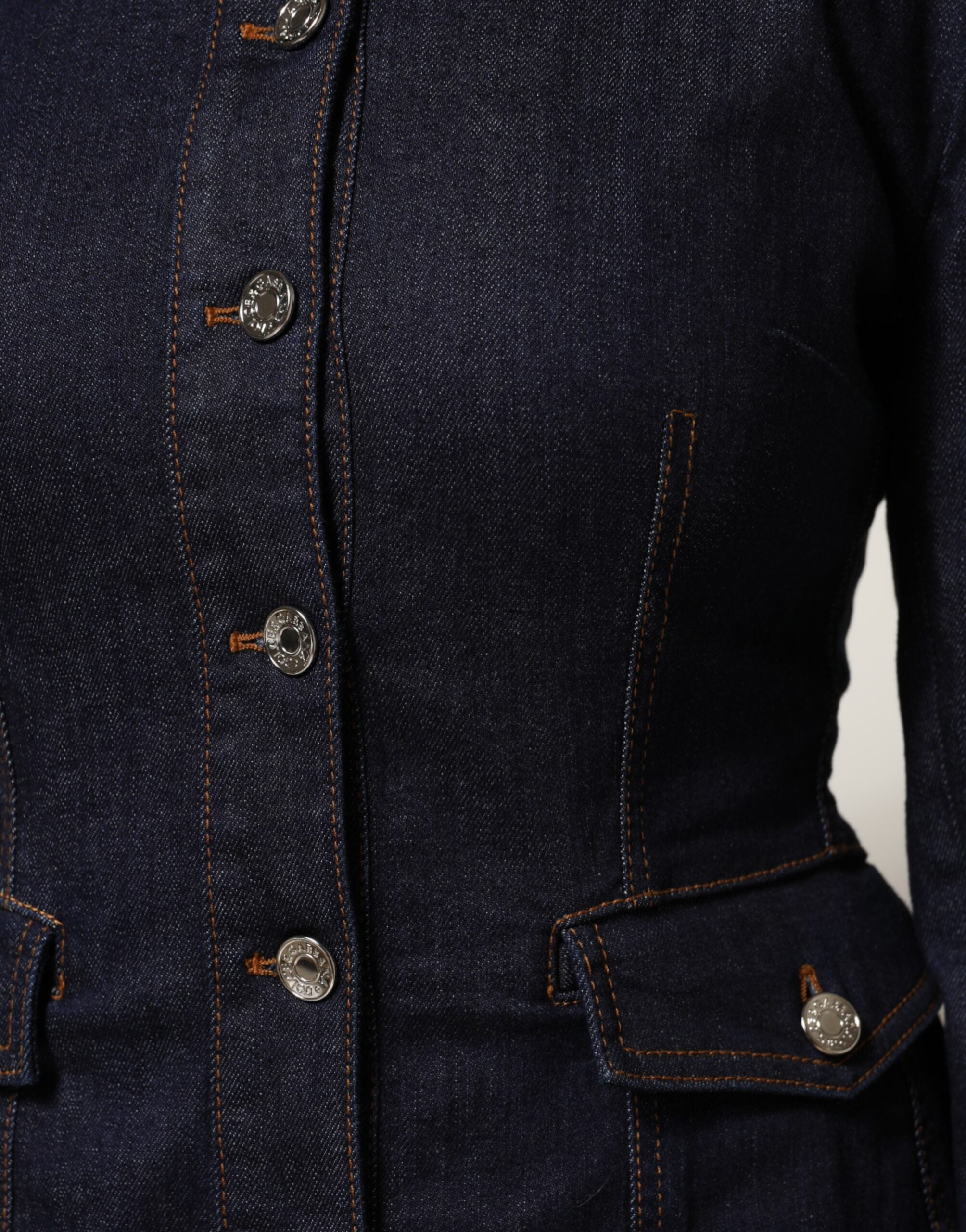 Dolce & Gabbana Dark Blue Cotton Collared Denim Coat Jacket Dolce & Gabbana