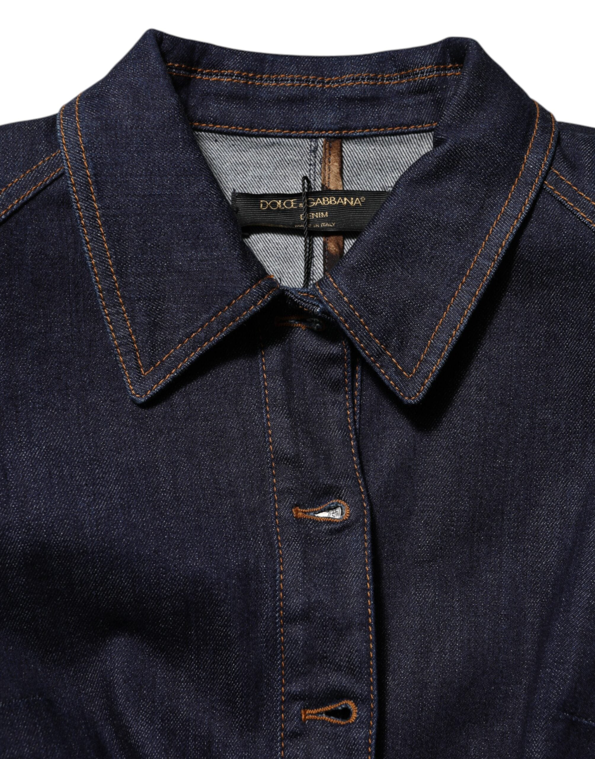 Dolce & Gabbana Dark Blue Cotton Collared Denim Coat Jacket Dolce & Gabbana