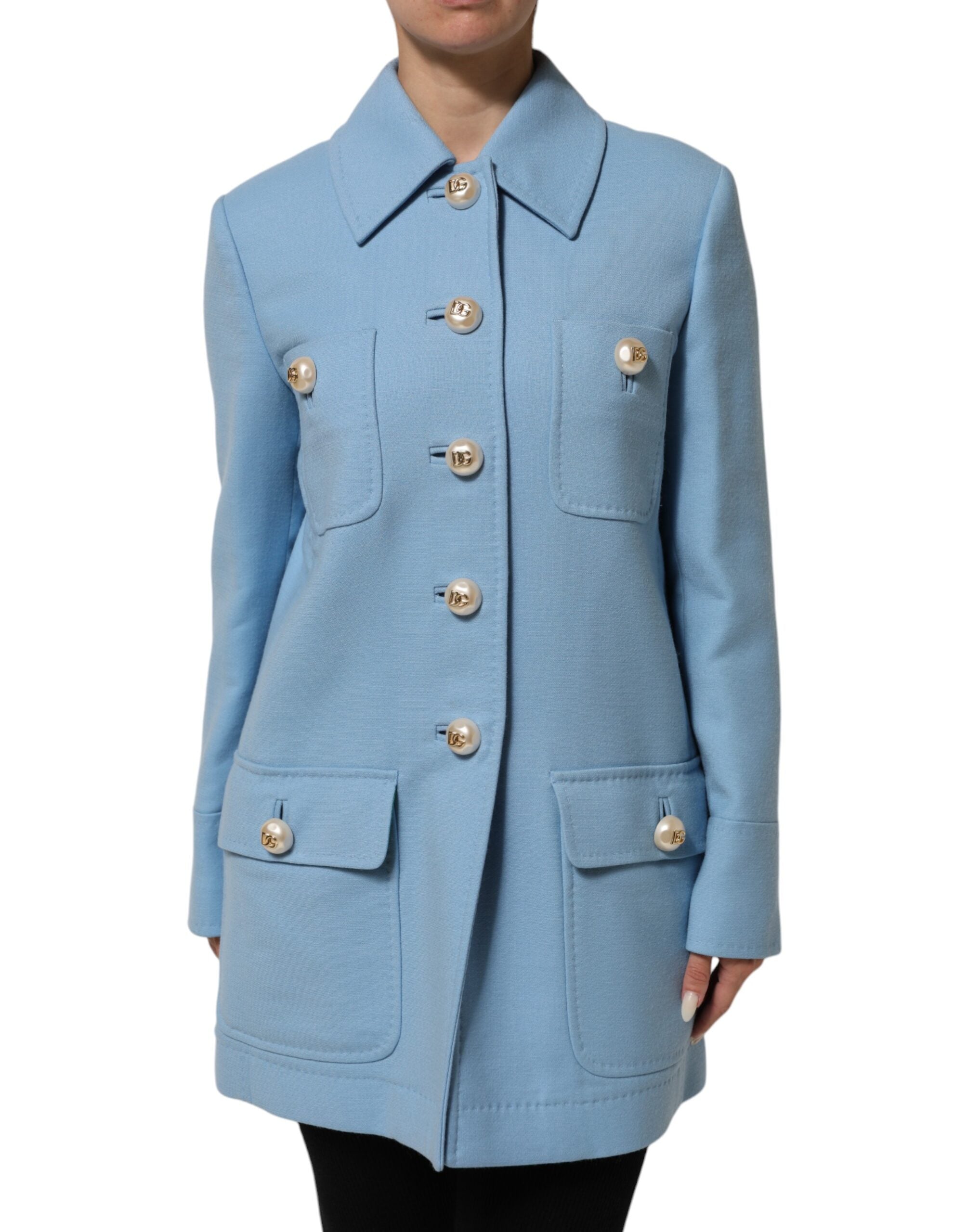 Dolce & Gabbana Blue Buttoned Down Trench Coat Jacket Dolce & Gabbana