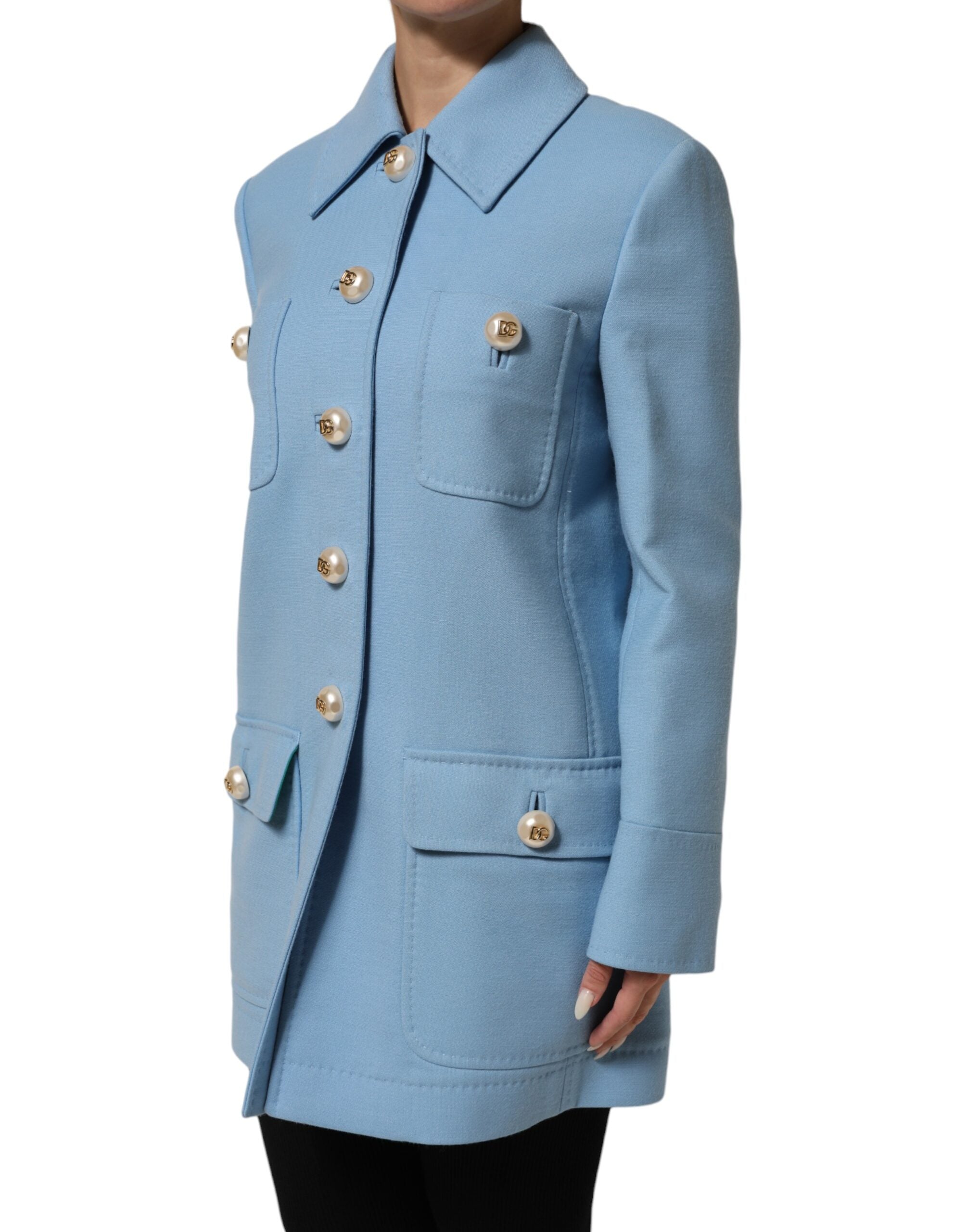Dolce & Gabbana Blue Buttoned Down Trench Coat Jacket Dolce & Gabbana