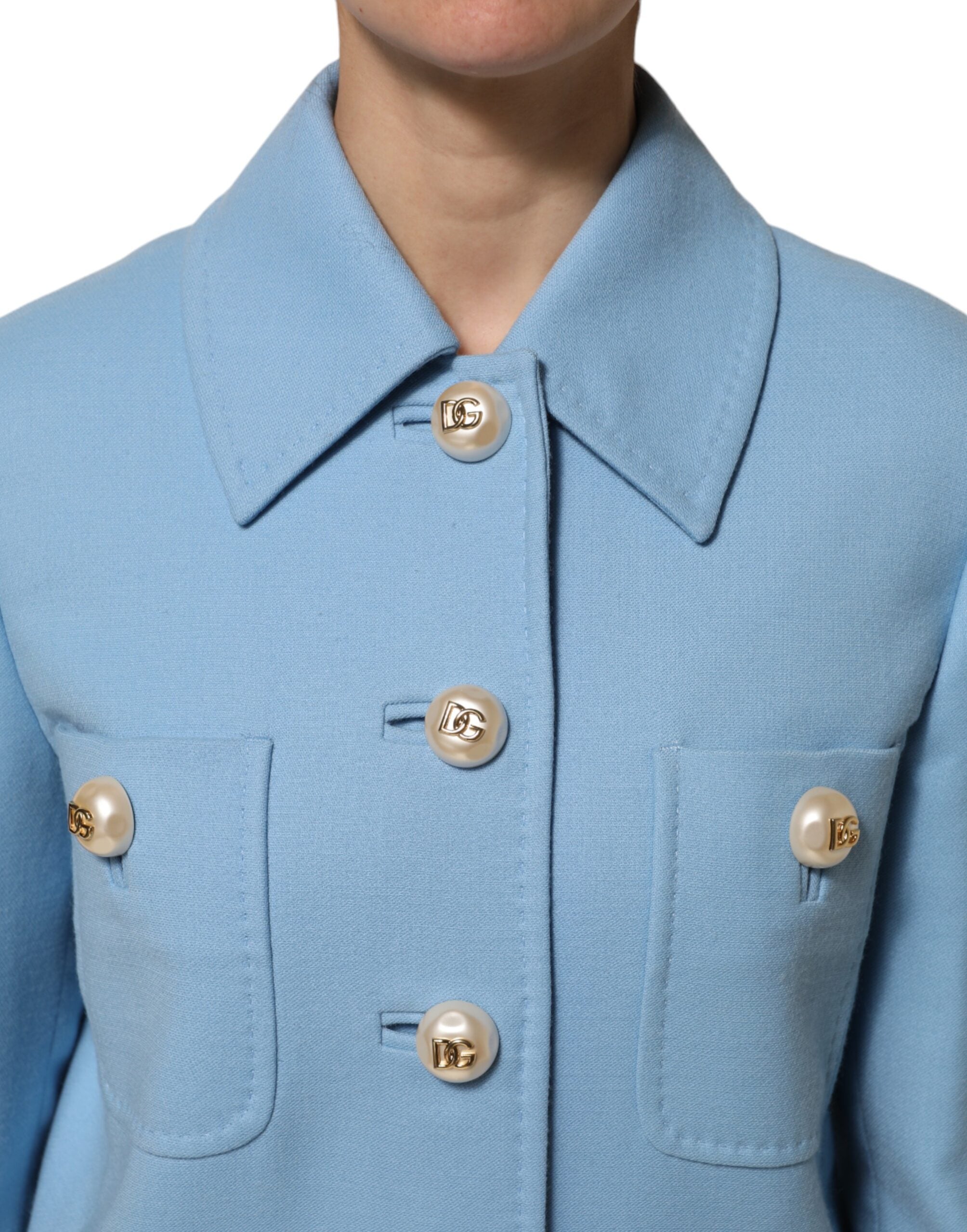 Dolce & Gabbana Blue Buttoned Down Trench Coat Jacket Dolce & Gabbana