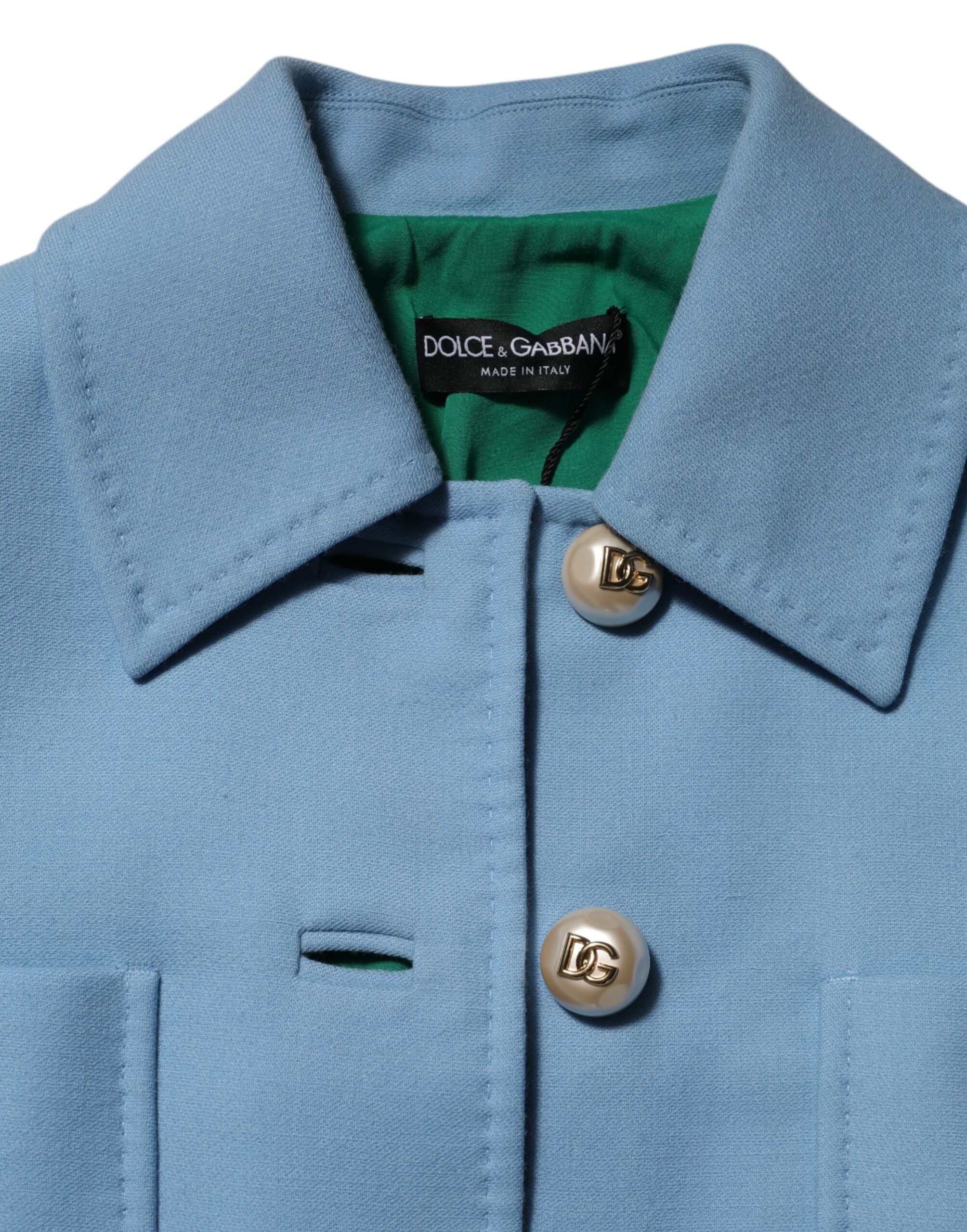 Dolce & Gabbana Blue Buttoned Down Trench Coat Jacket Dolce & Gabbana