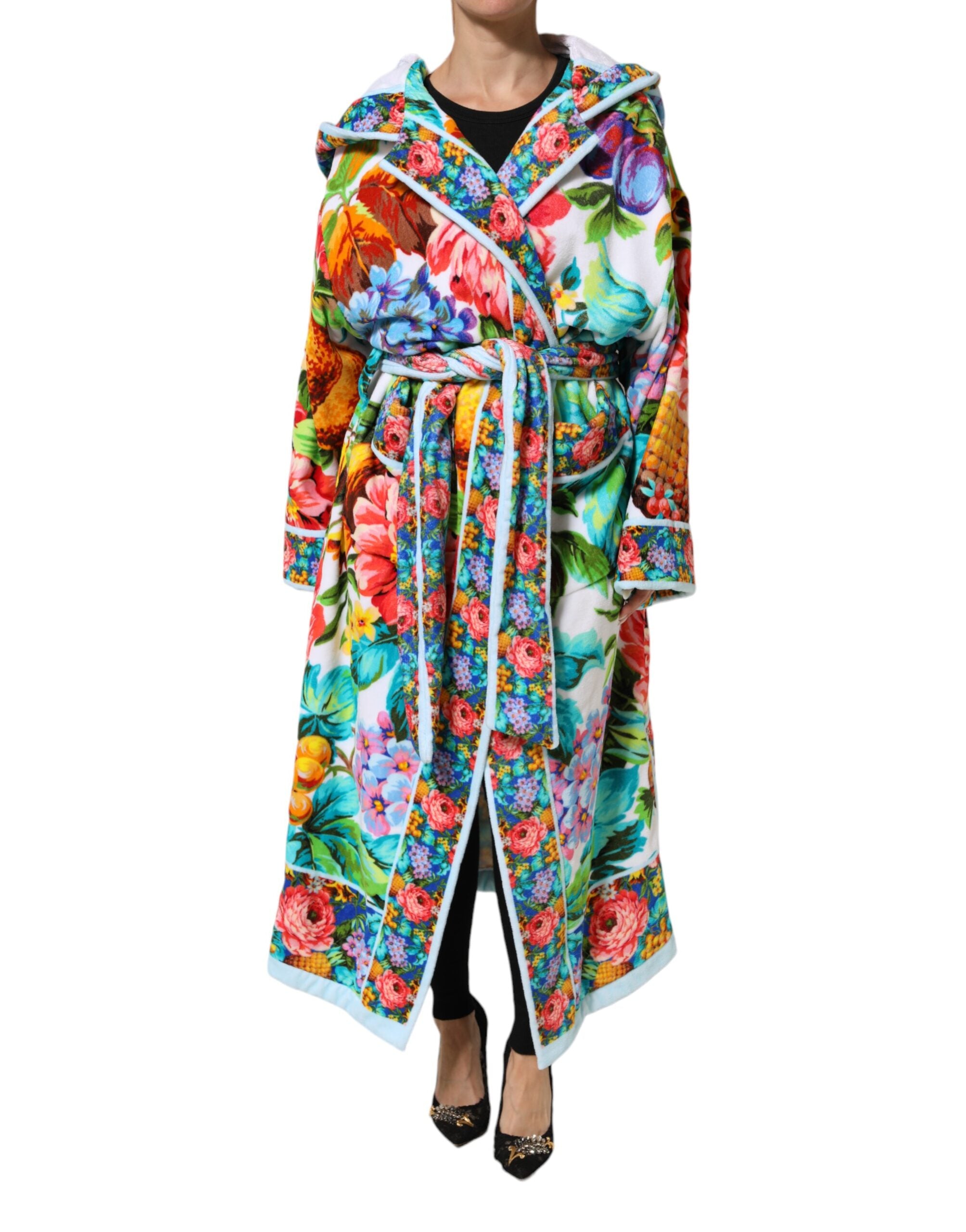 Dolce & Gabbana Multicolor Floral Print Belted Bathrobe Coat Jacket Dolce & Gabbana
