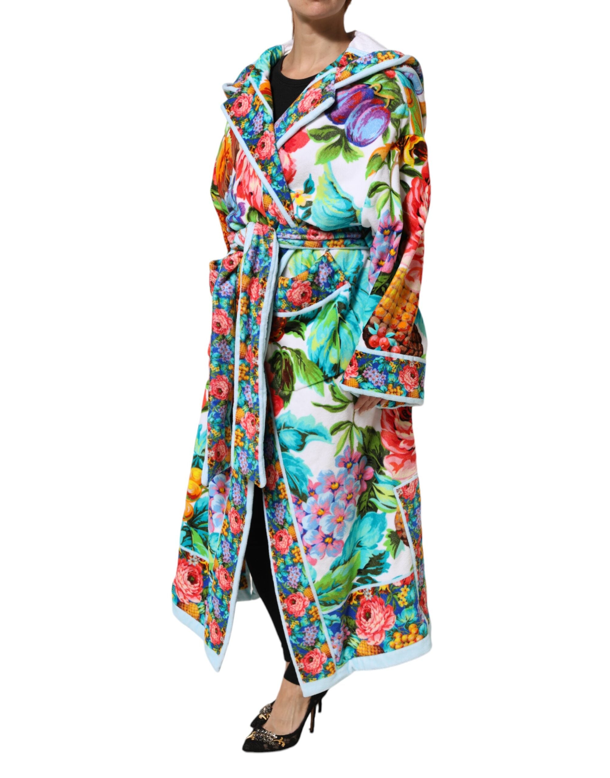 Dolce & Gabbana Multicolor Floral Print Belted Bathrobe Coat Jacket Dolce & Gabbana