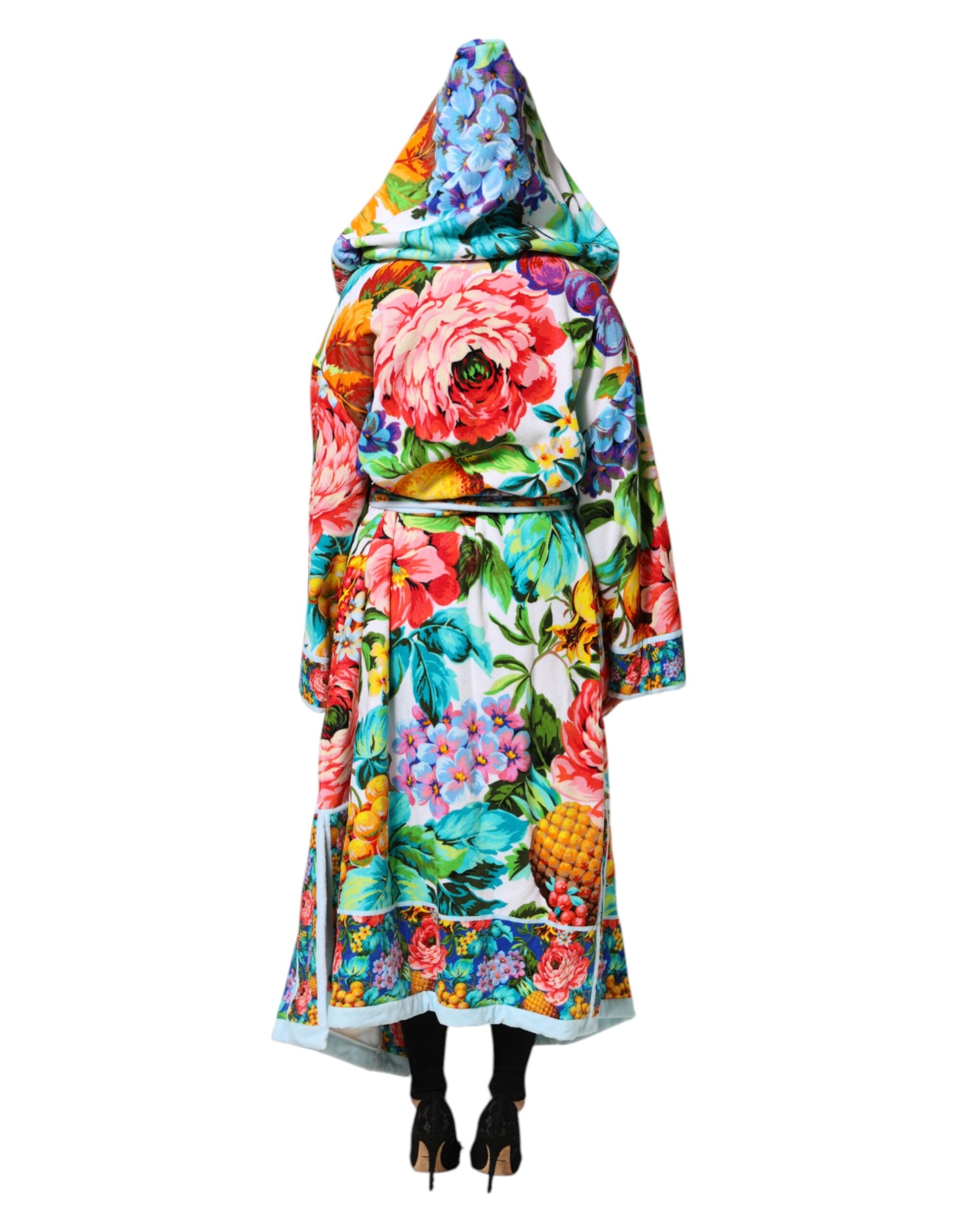 Dolce & Gabbana Multicolor Floral Print Belted Bathrobe Coat Jacket Dolce & Gabbana