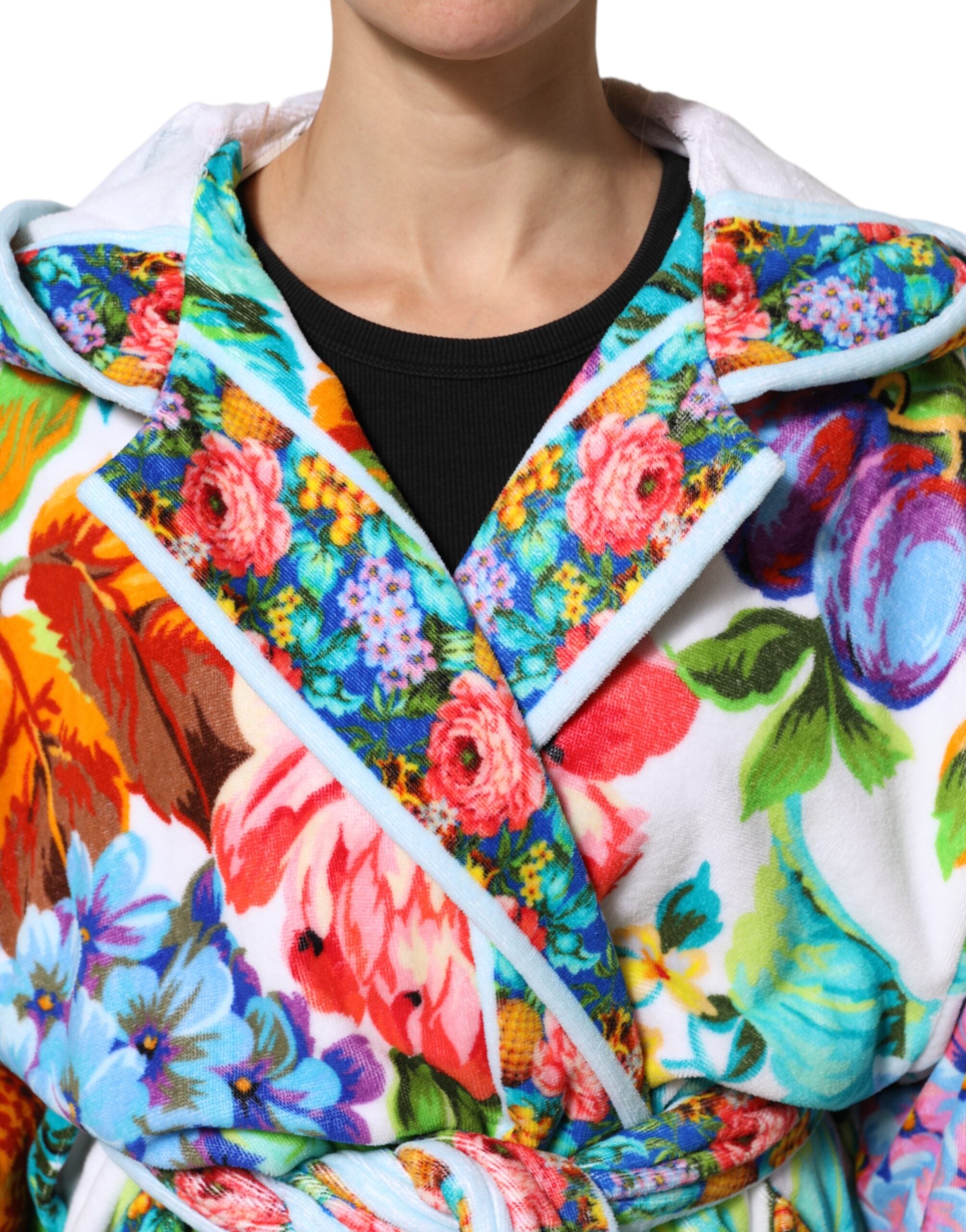 Dolce & Gabbana Multicolor Floral Print Belted Bathrobe Coat Jacket Dolce & Gabbana
