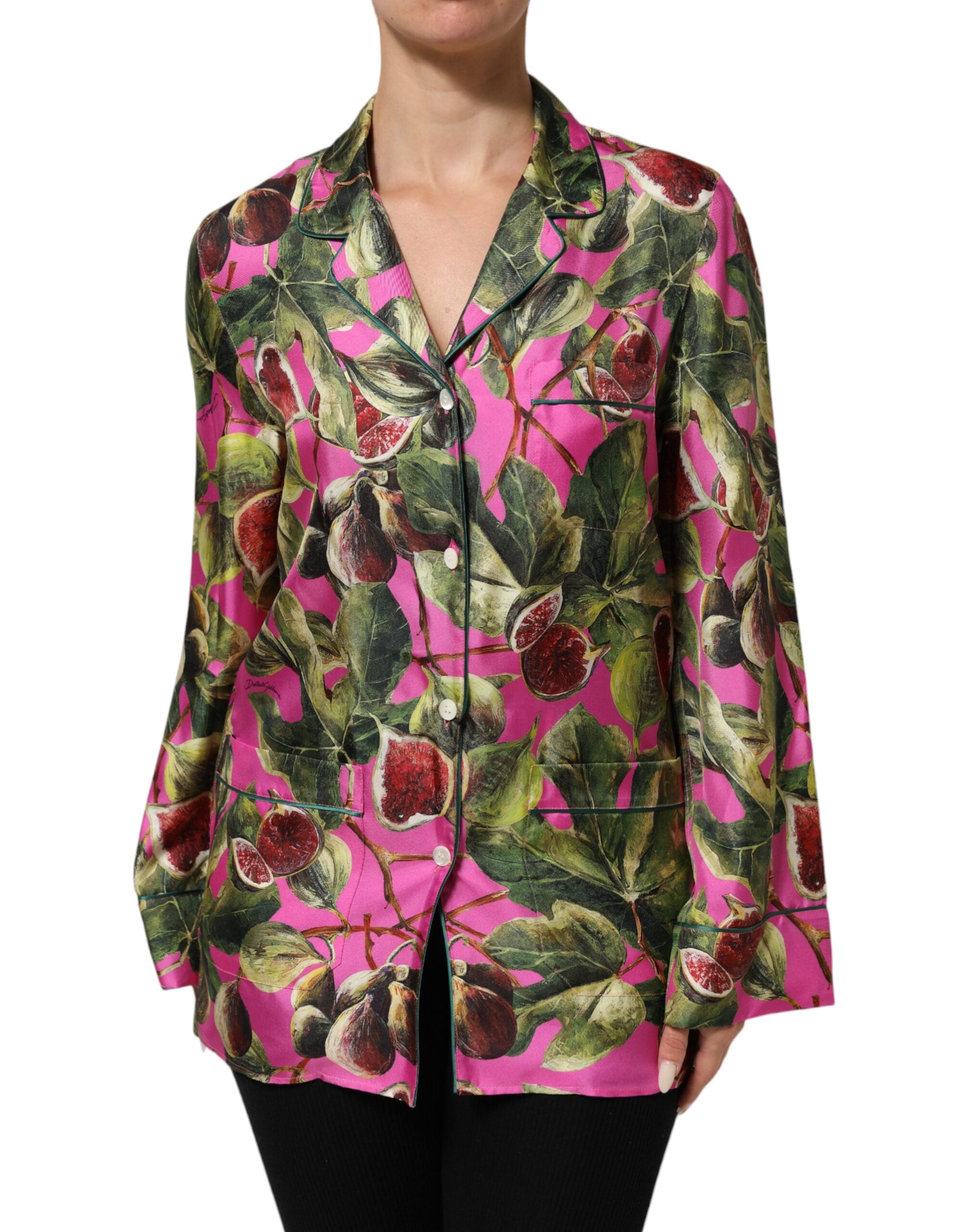 Dolce & Gabbana Hot Pink Fig Printed Silk Shirt Blouse Top Dolce & Gabbana