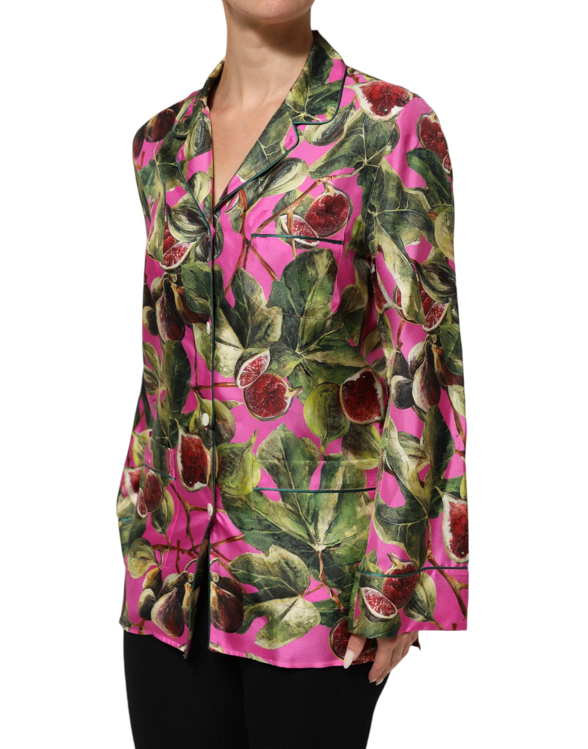 Dolce & Gabbana Hot Pink Fig Printed Silk Shirt Blouse Top Dolce & Gabbana