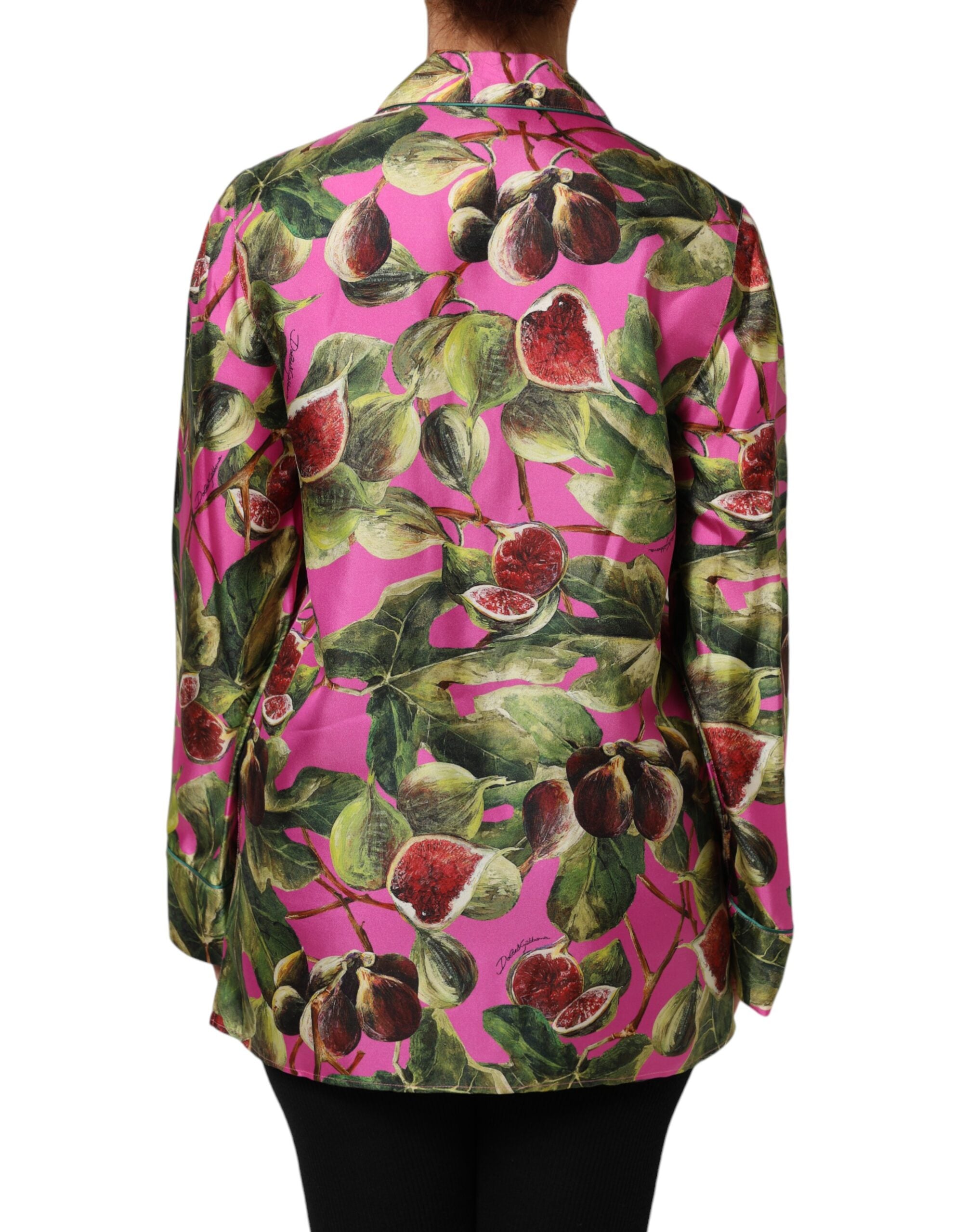 Dolce & Gabbana Hot Pink Fig Printed Silk Shirt Blouse Top Dolce & Gabbana