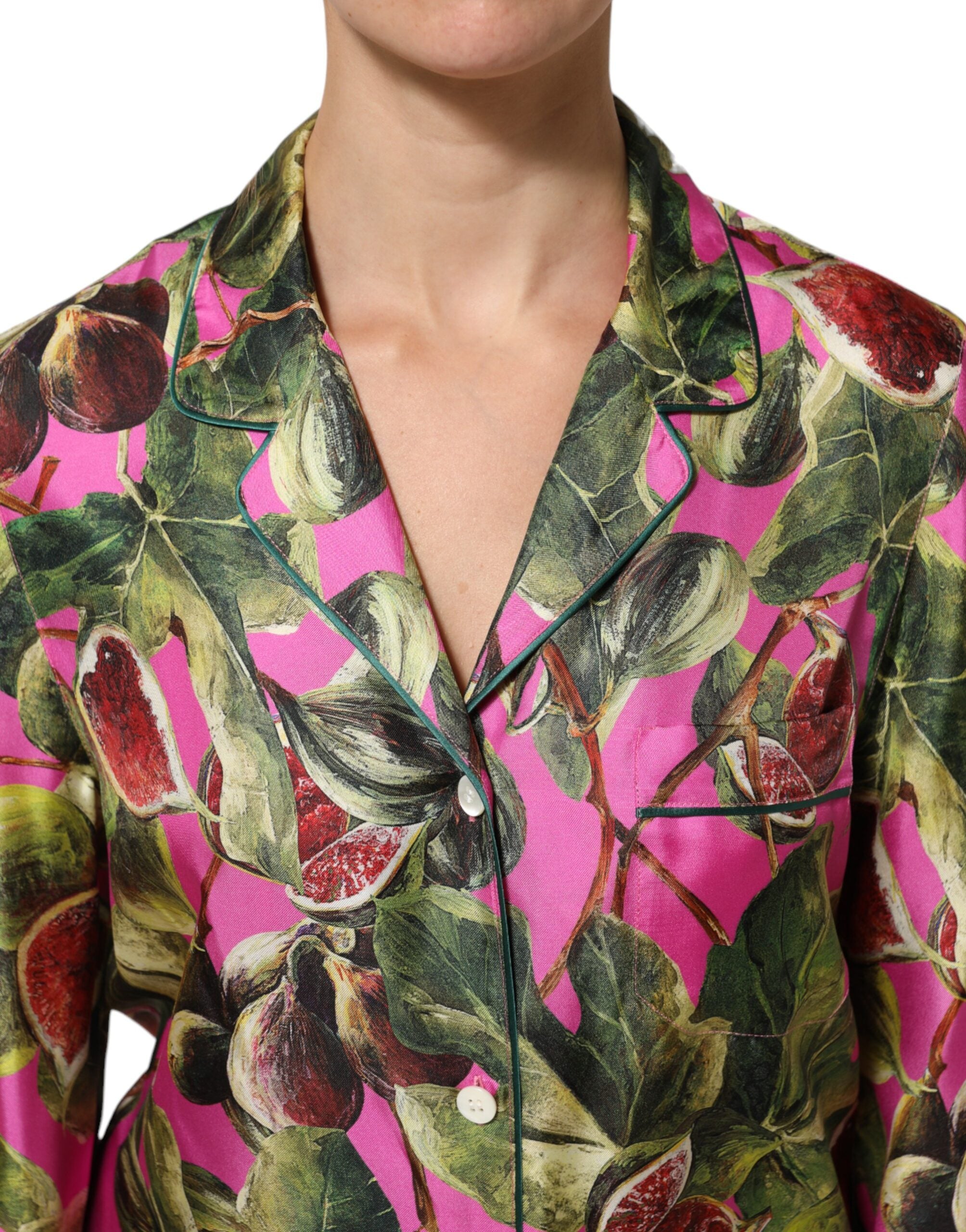 Dolce & Gabbana Hot Pink Fig Printed Silk Shirt Blouse Top Dolce & Gabbana