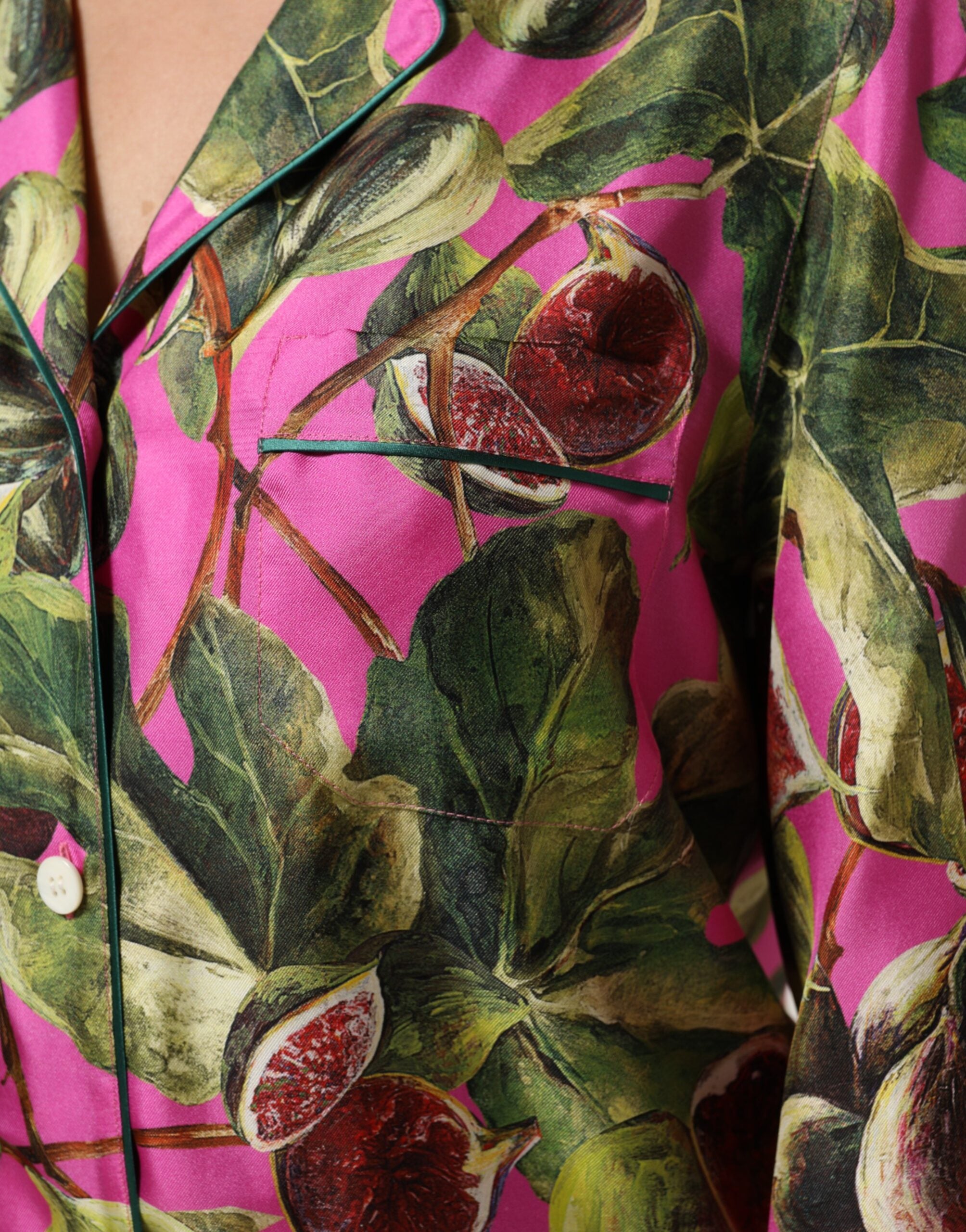 Dolce & Gabbana Hot Pink Fig Printed Silk Shirt Blouse Top Dolce & Gabbana
