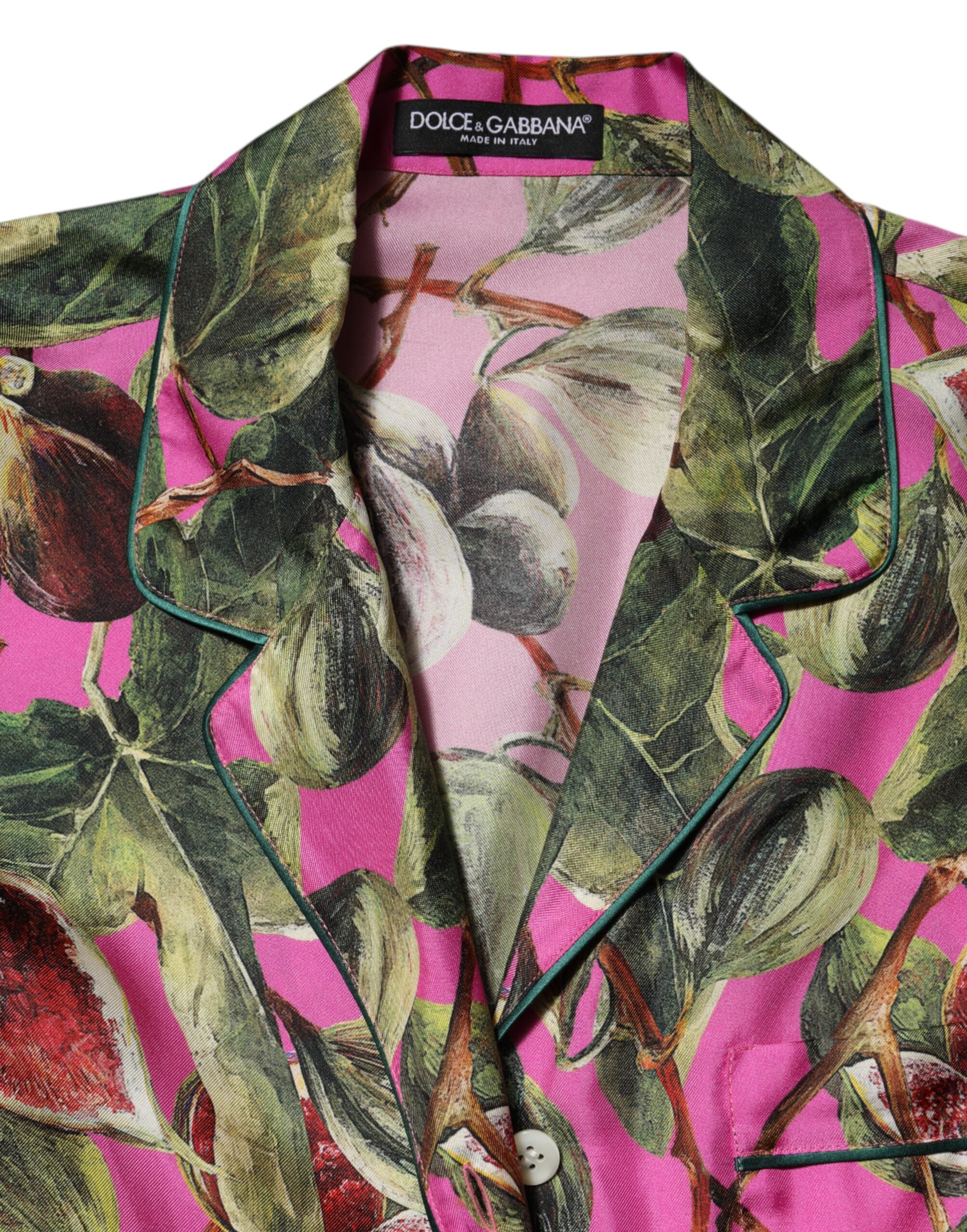 Dolce & Gabbana Hot Pink Fig Printed Silk Shirt Blouse Top Dolce & Gabbana