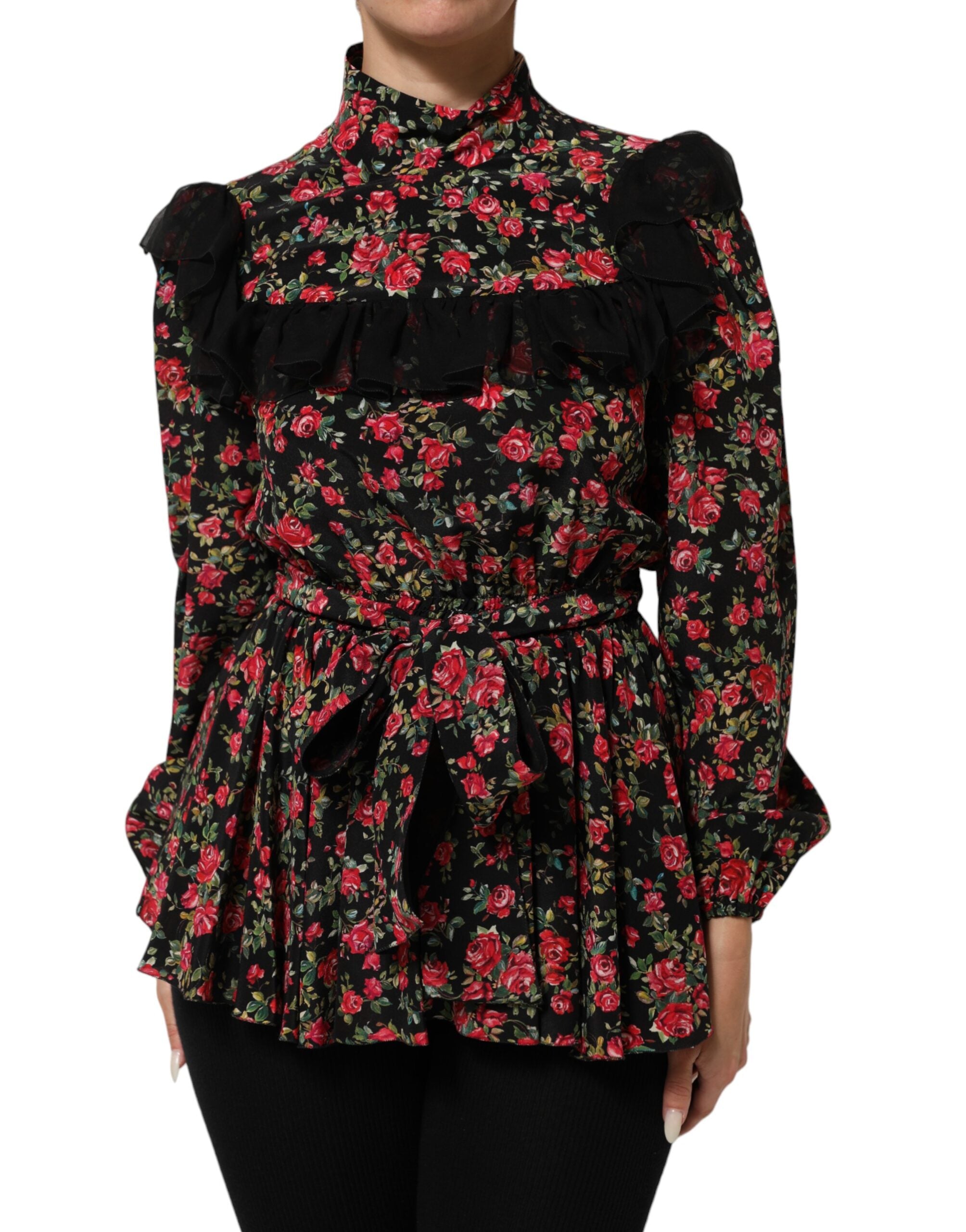 Dolce & Gabbana Black Floral Print Long Sleeve Blouse Top Dolce & Gabbana