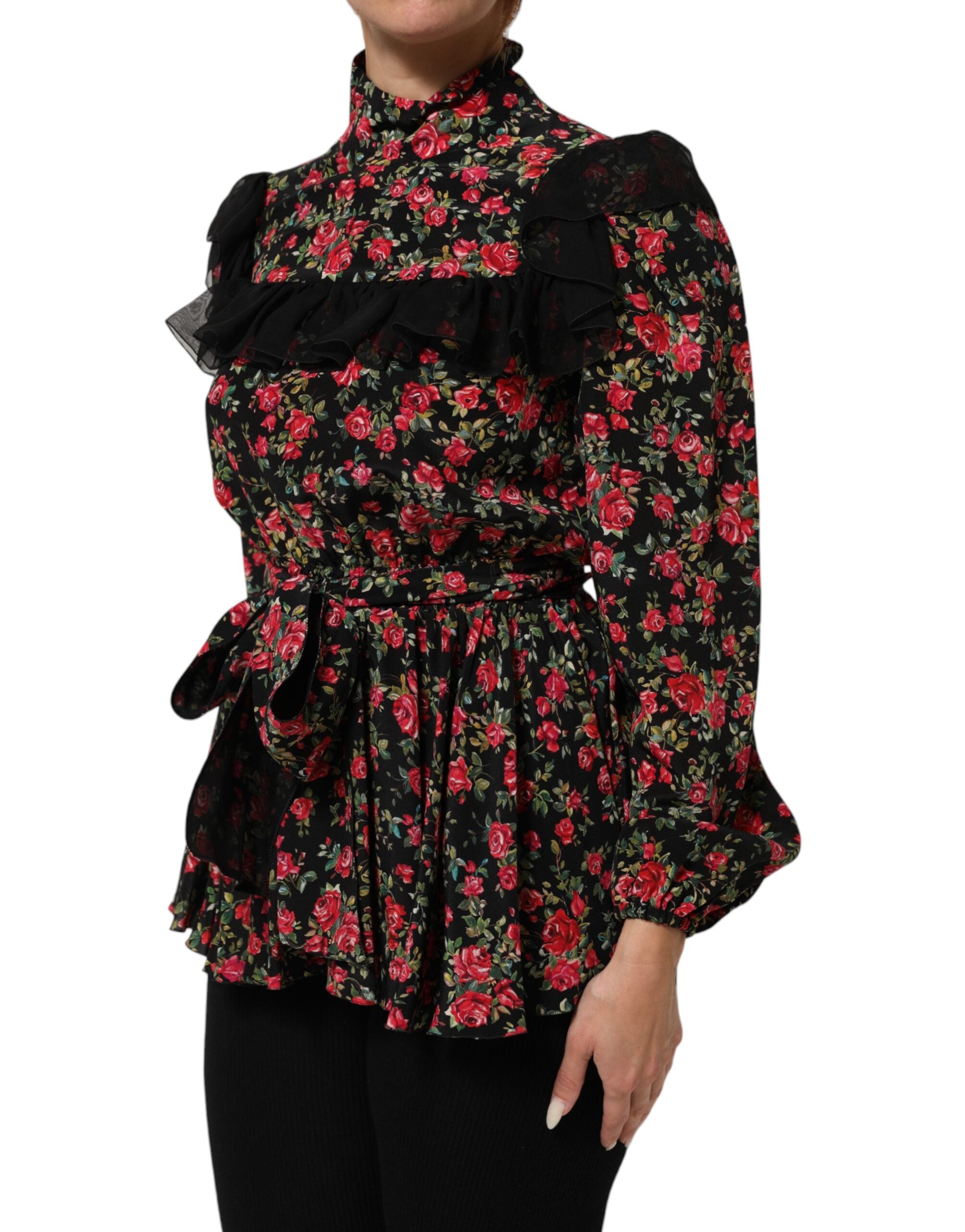 Dolce & Gabbana Black Floral Print Long Sleeve Blouse Top Dolce & Gabbana