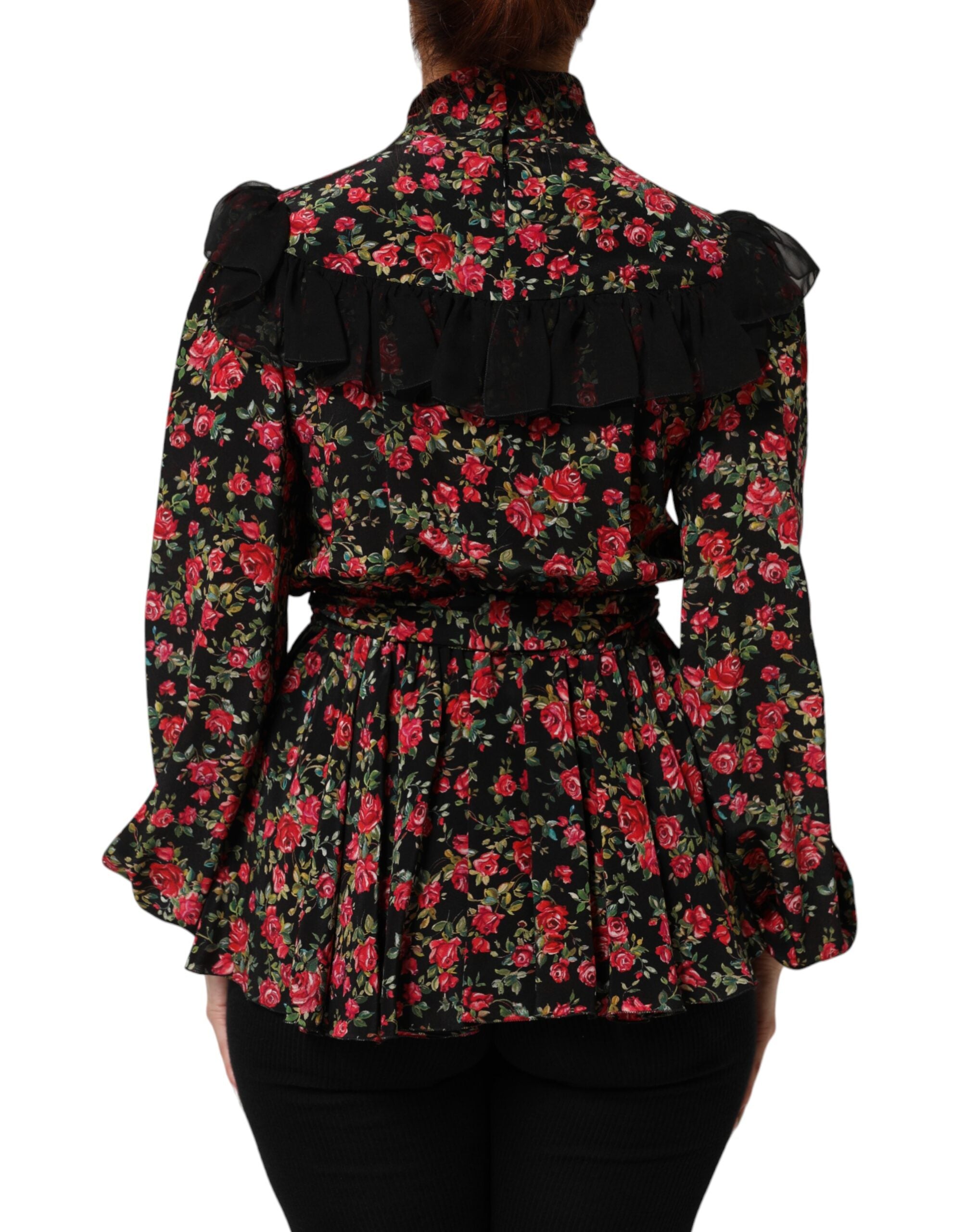Dolce & Gabbana Black Floral Print Long Sleeve Blouse Top Dolce & Gabbana