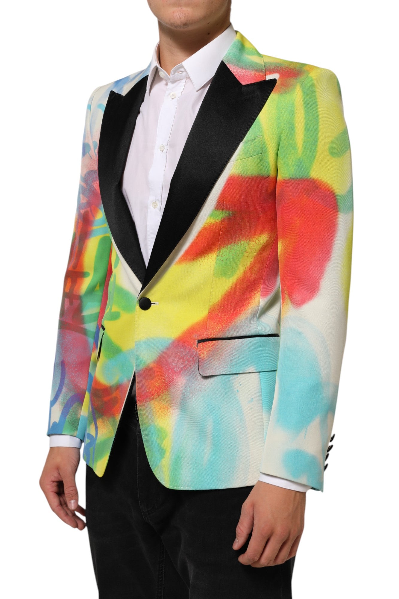 Dolce & Gabbana Multicolor Graffiti SICILIA 1 Button Men Suit Blazer Dolce & Gabbana
