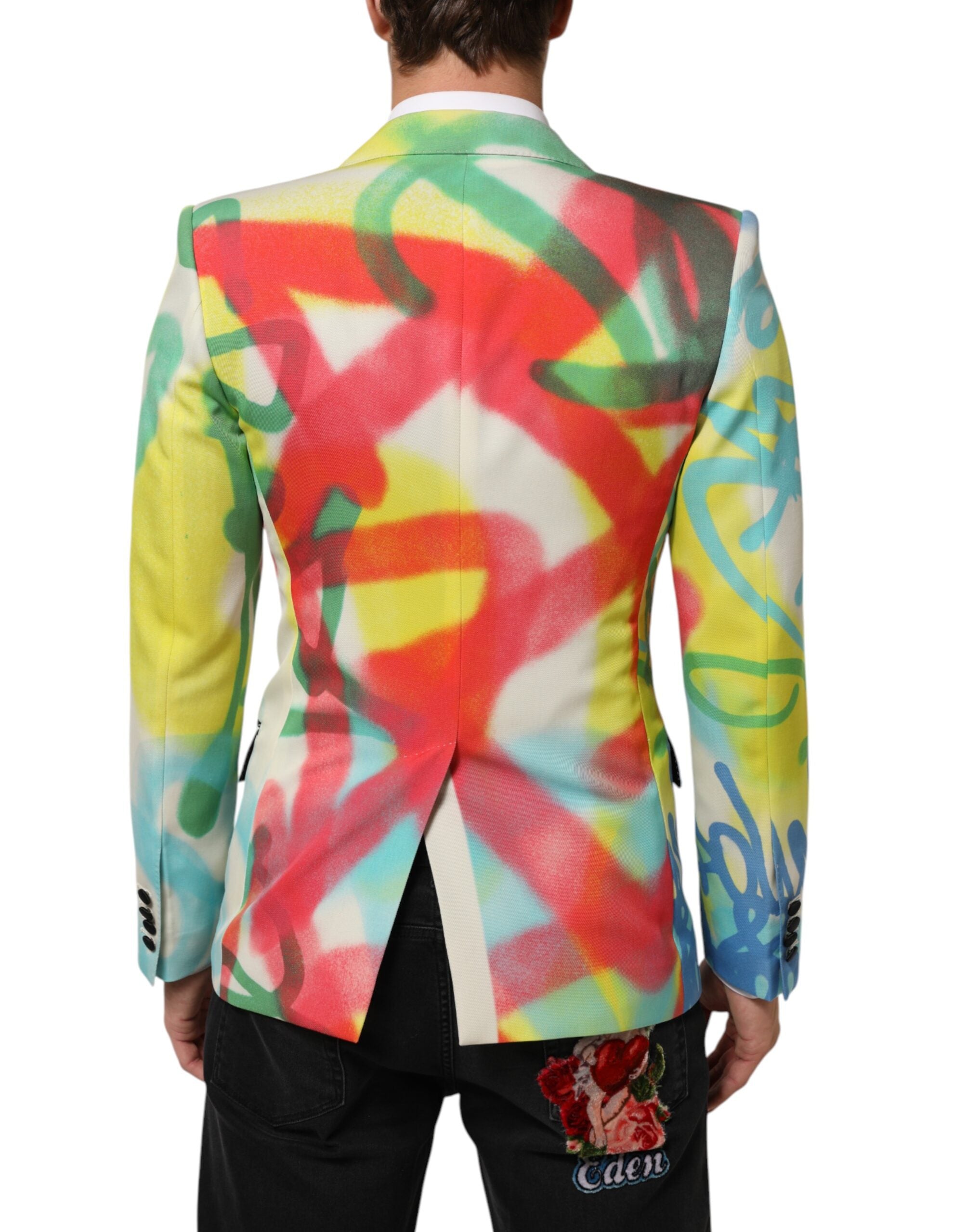 Dolce & Gabbana Multicolor Graffiti SICILIA 1 Button Men Suit Blazer Dolce & Gabbana