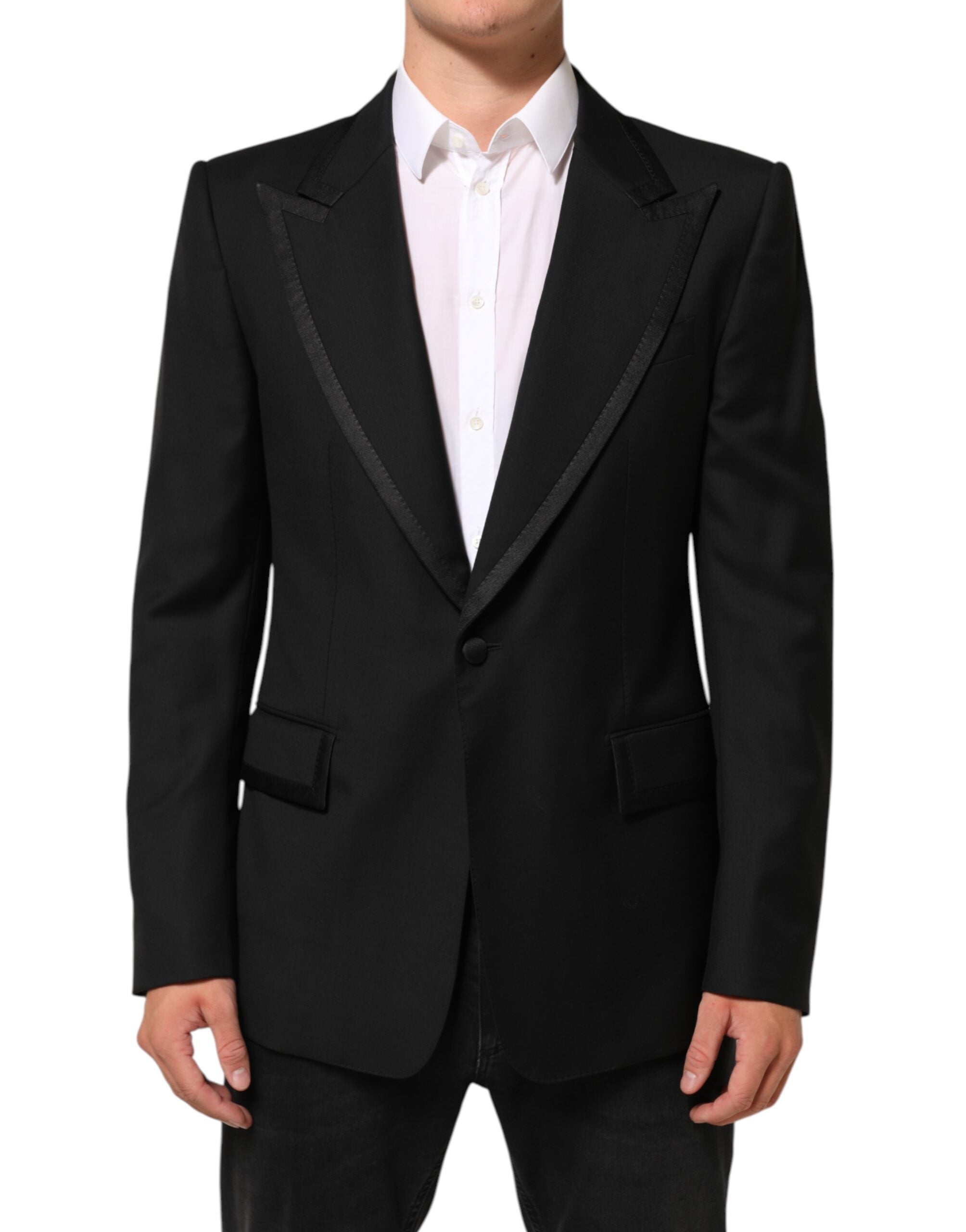 Dolce & Gabbana Black Wool 1 Button Suit Jacket Men Blazer Dolce & Gabbana