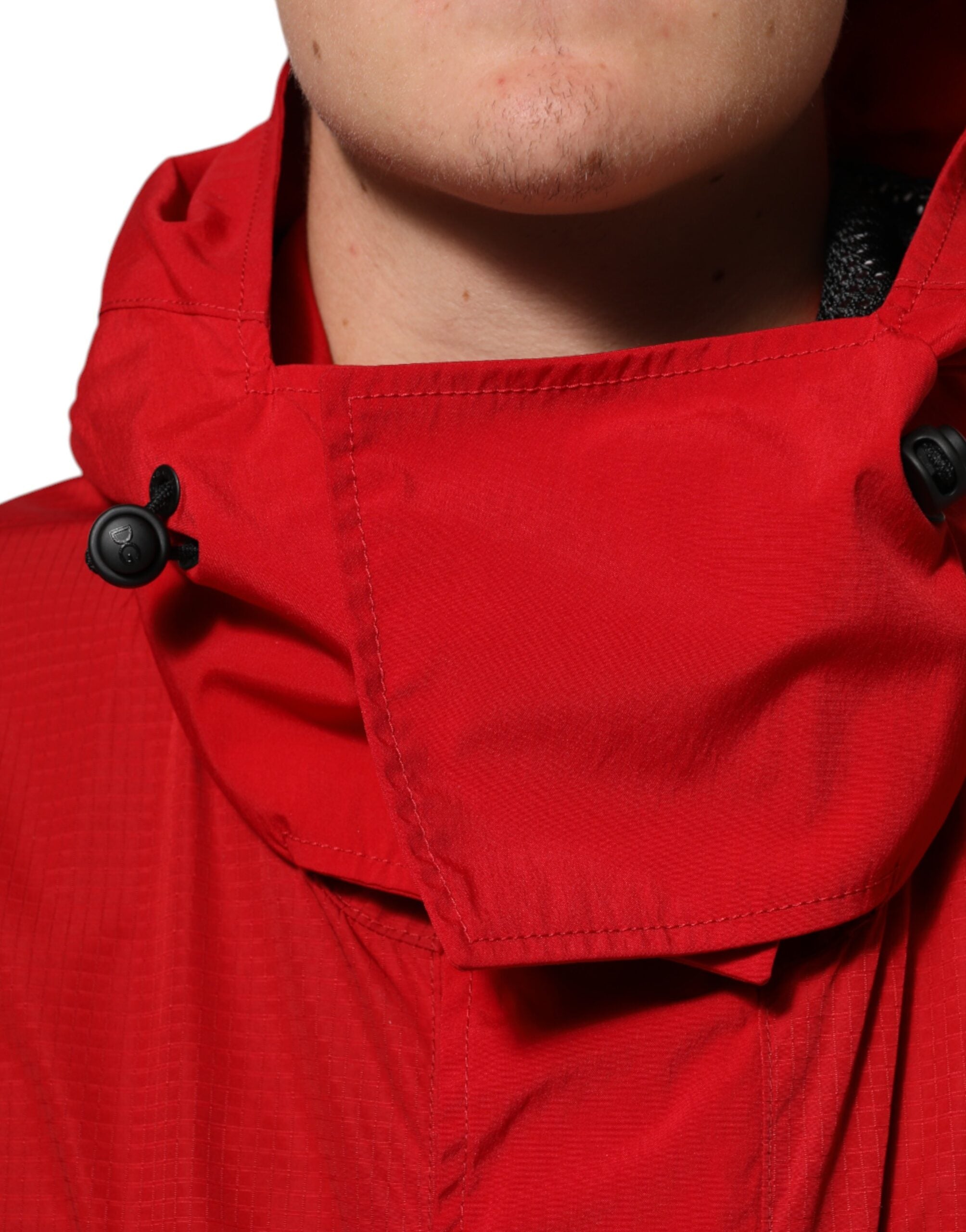 Dolce & Gabbana Red Nylon Hooded Men Full Zip Parka Jacket Dolce & Gabbana