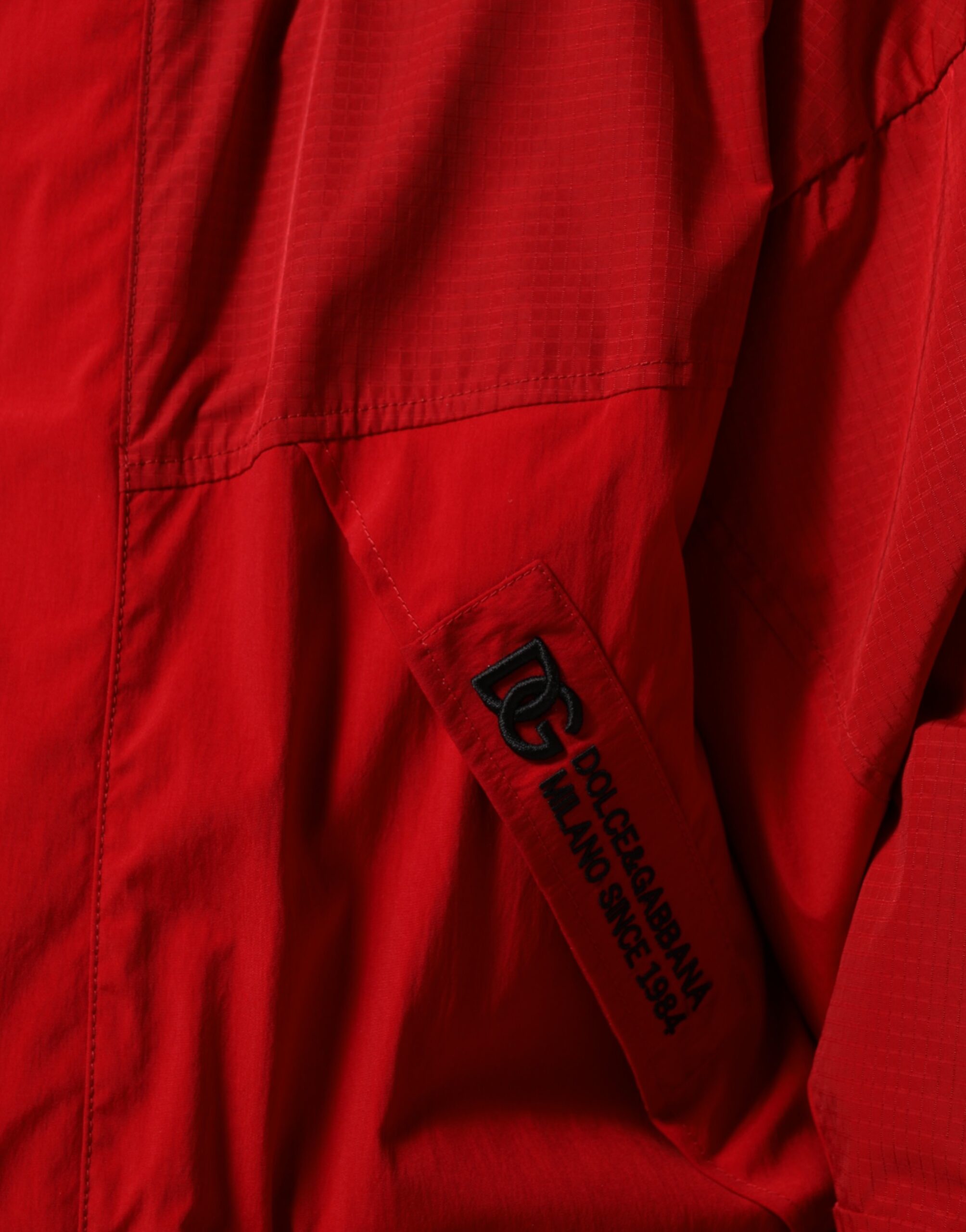 Dolce & Gabbana Red Nylon Hooded Men Full Zip Parka Jacket Dolce & Gabbana