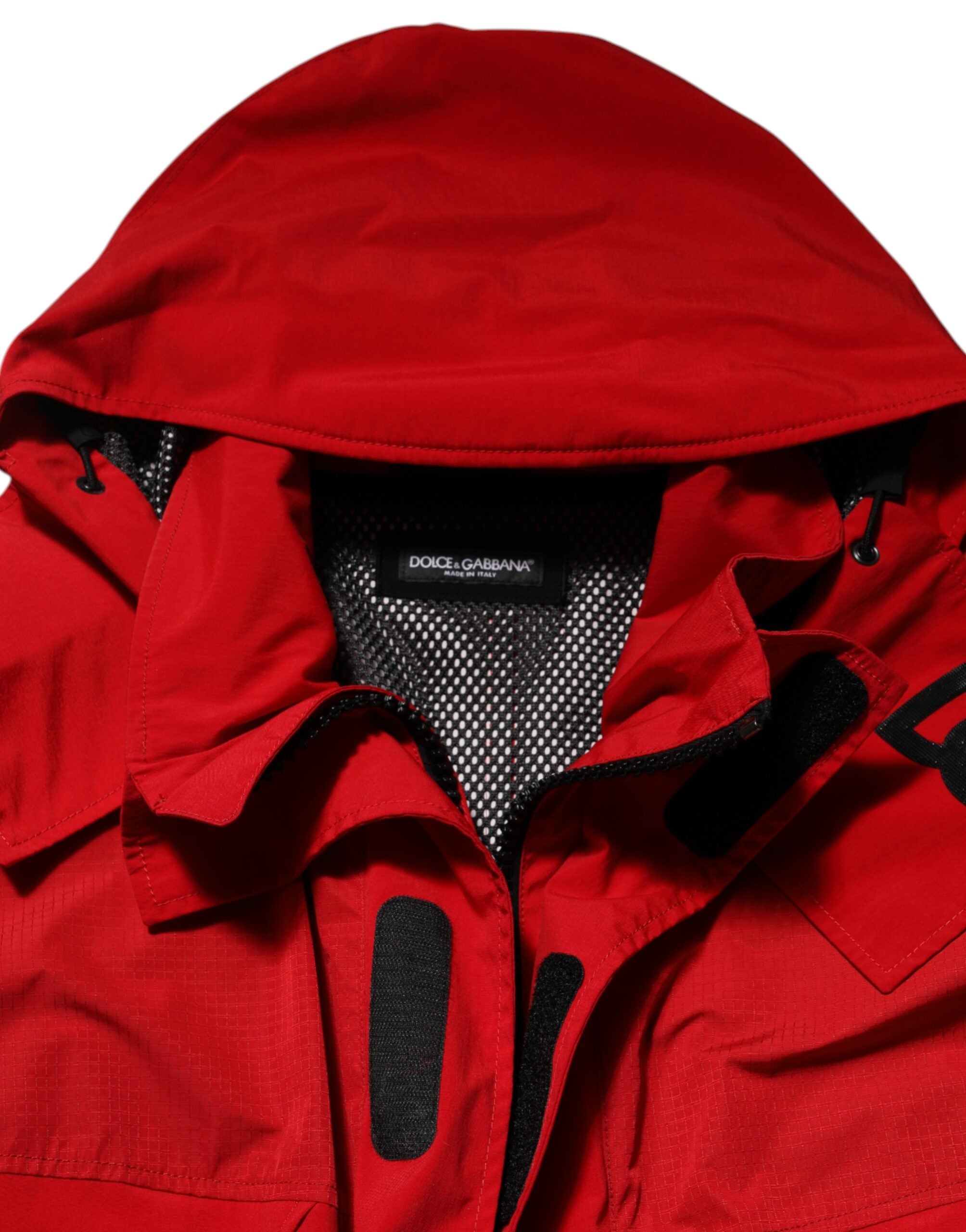Dolce & Gabbana Red Nylon Hooded Men Full Zip Parka Jacket Dolce & Gabbana