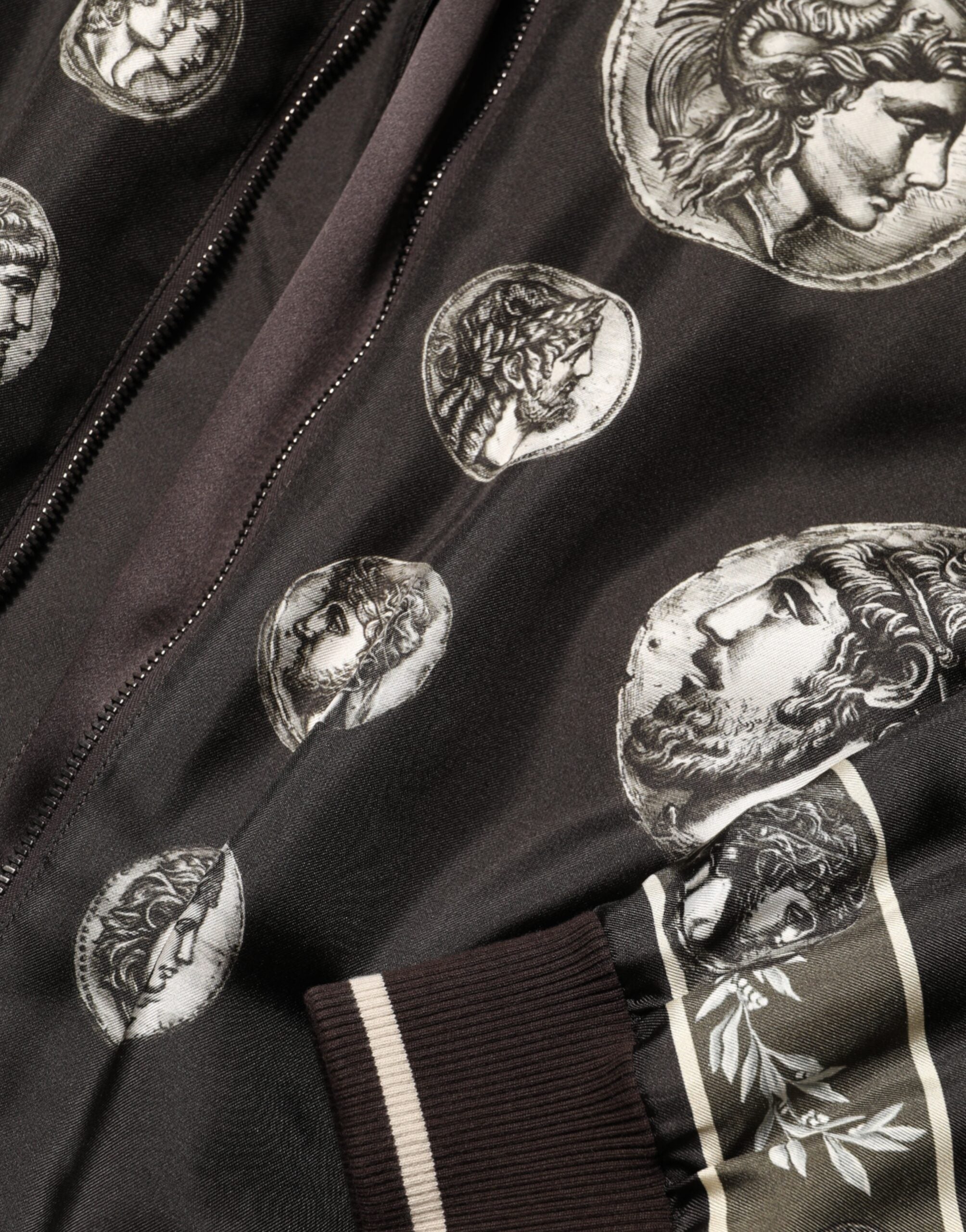 Dolce & Gabbana Black "Monete" Coin Print Silk Bomber Jacket Dolce & Gabbana