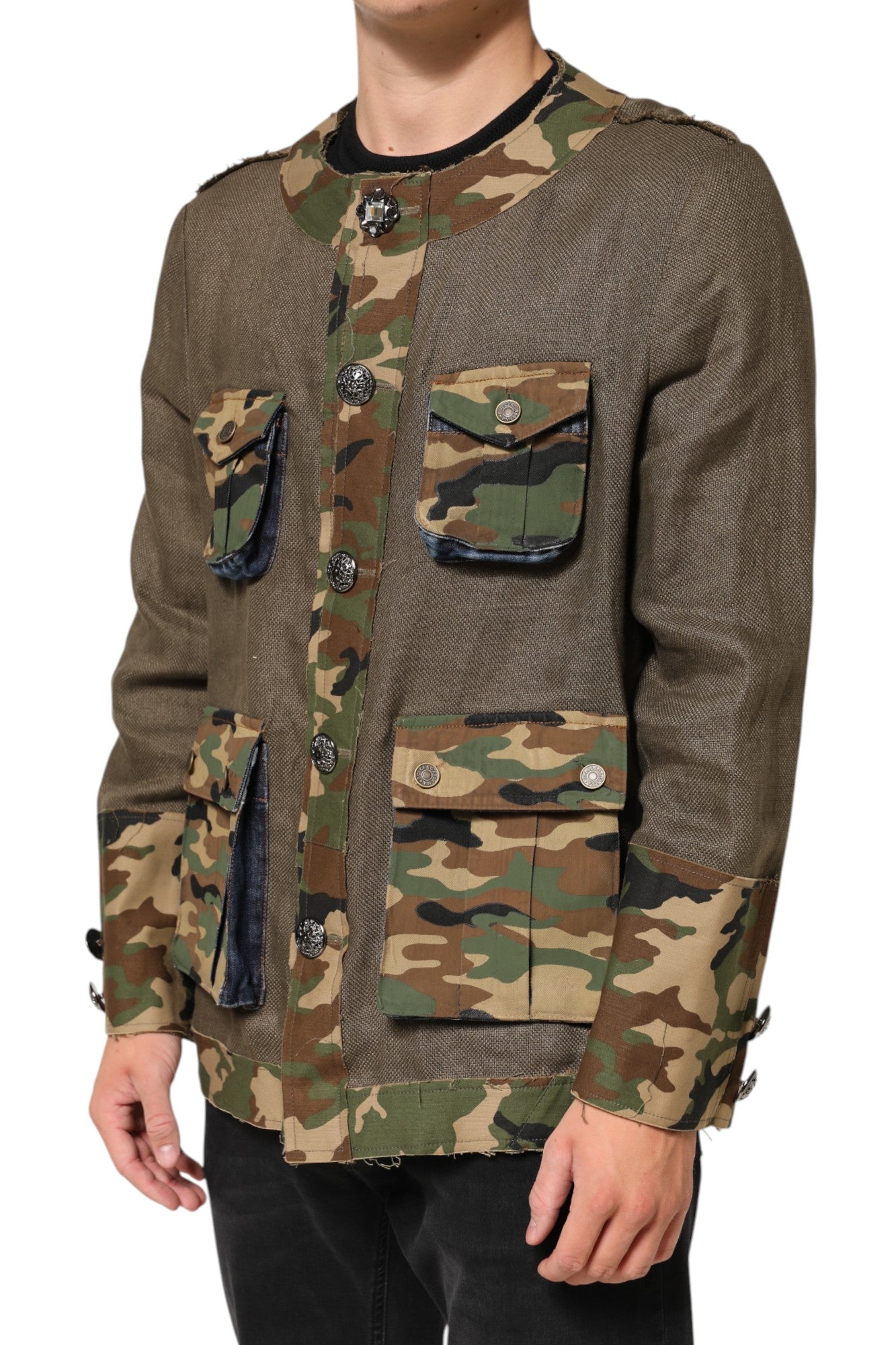 Dolce & Gabbana Brown Camouflage Linen Button Down Jacket Dolce & Gabbana