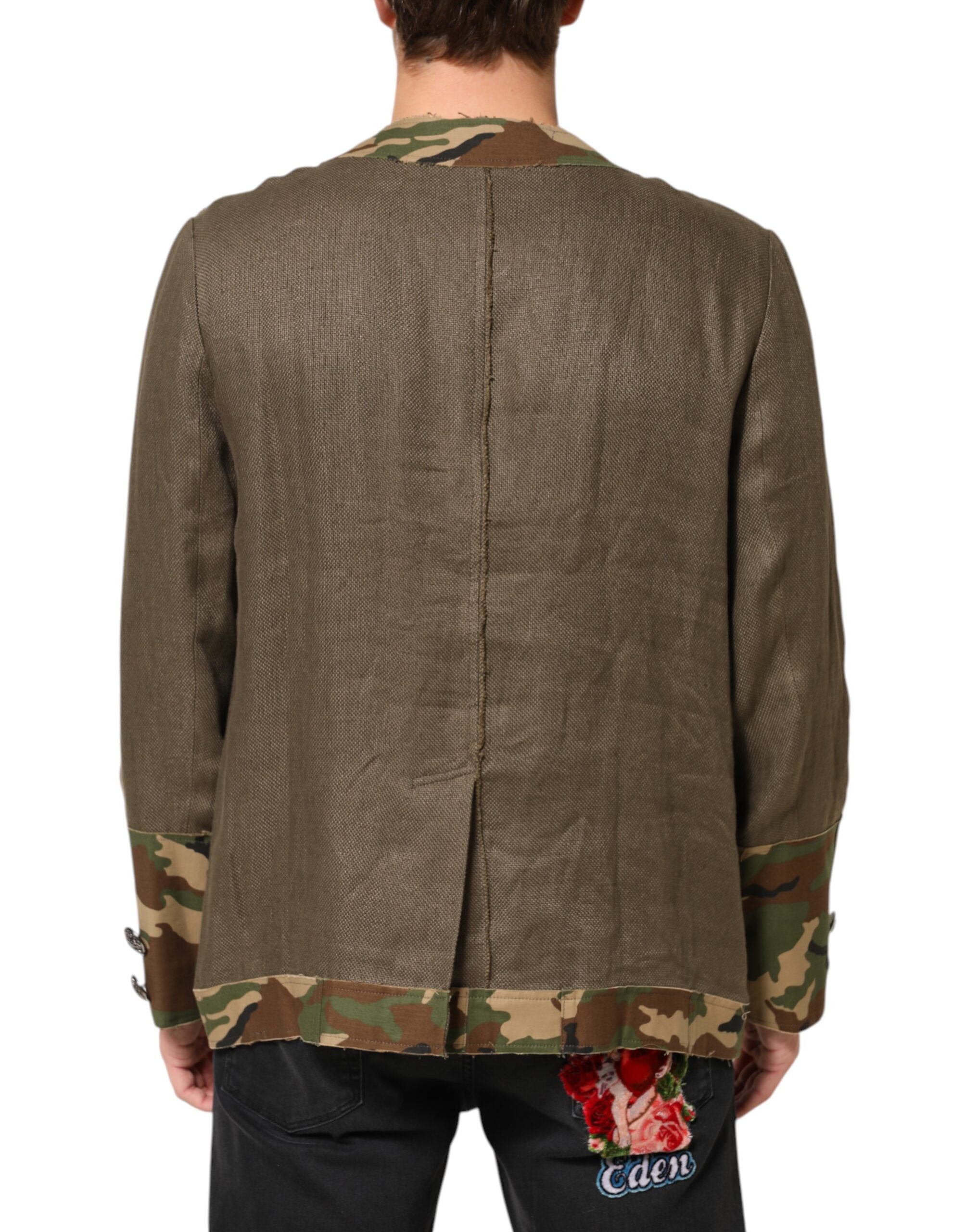 Dolce & Gabbana Brown Camouflage Linen Button Down Jacket Dolce & Gabbana
