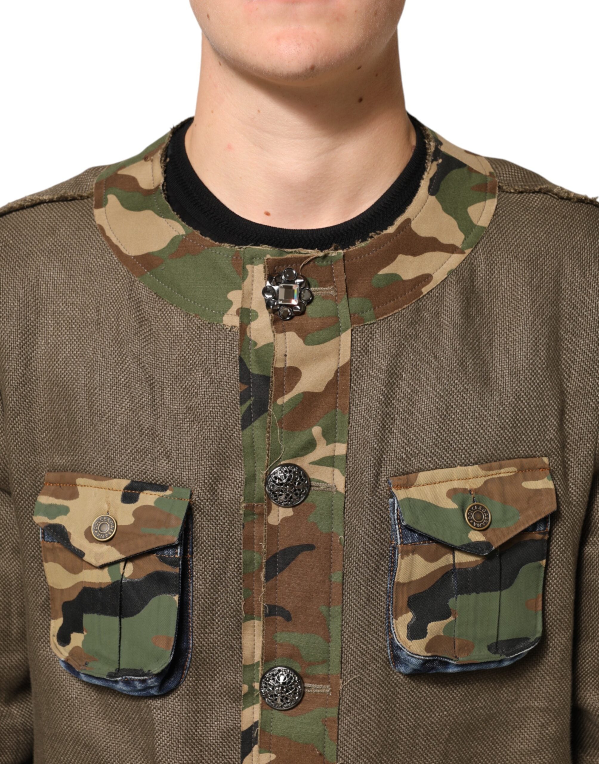 Dolce & Gabbana Brown Camouflage Linen Button Down Jacket Dolce & Gabbana