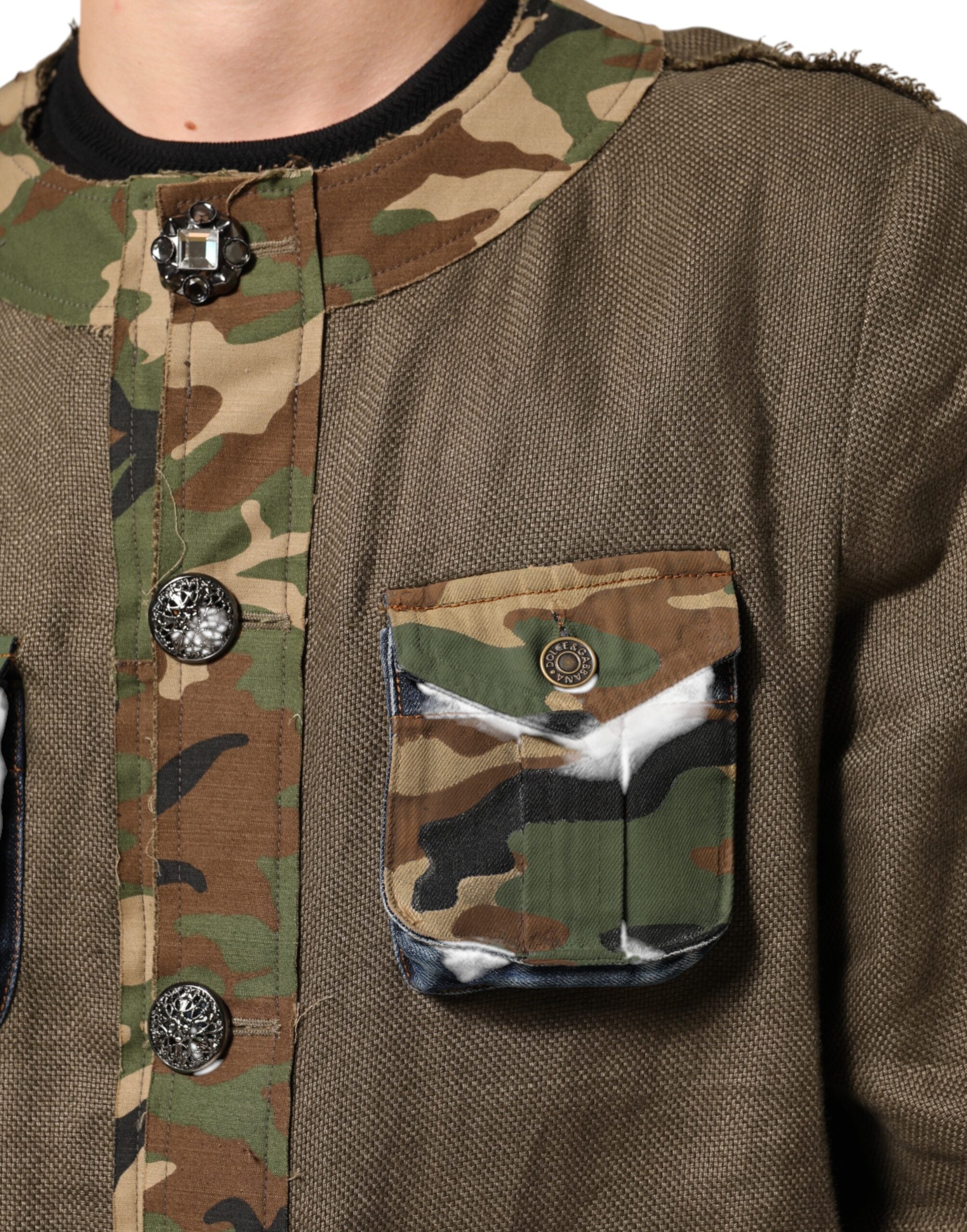 Dolce & Gabbana Brown Camouflage Linen Button Down Jacket Dolce & Gabbana
