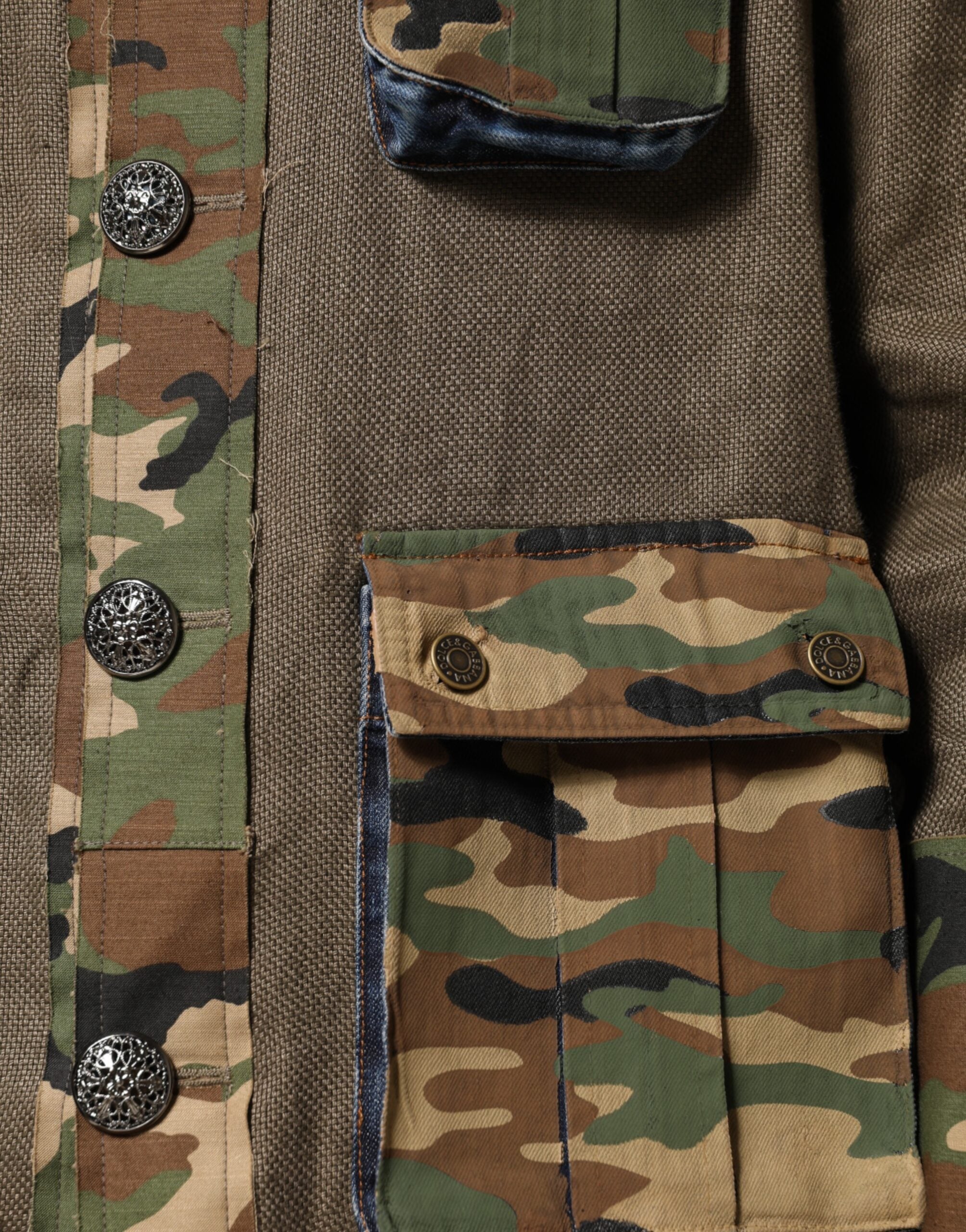 Dolce & Gabbana Brown Camouflage Linen Button Down Jacket Dolce & Gabbana