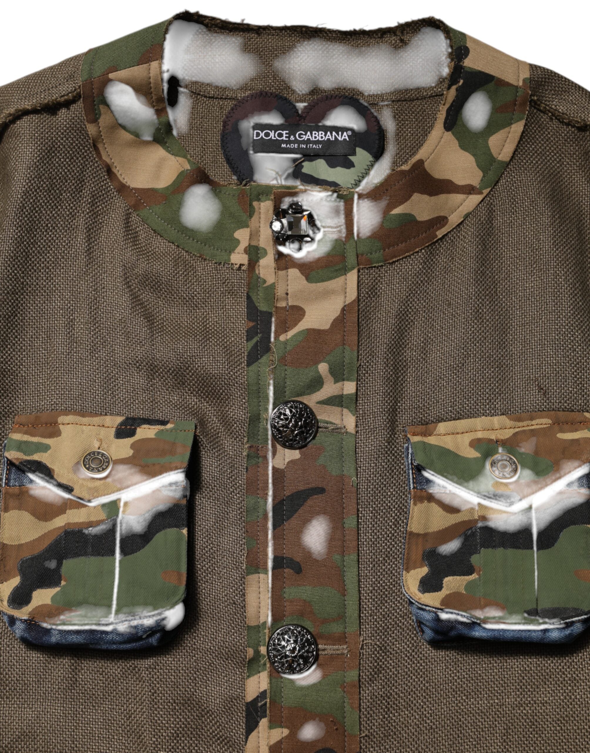 Dolce & Gabbana Brown Camouflage Linen Button Down Jacket Dolce & Gabbana