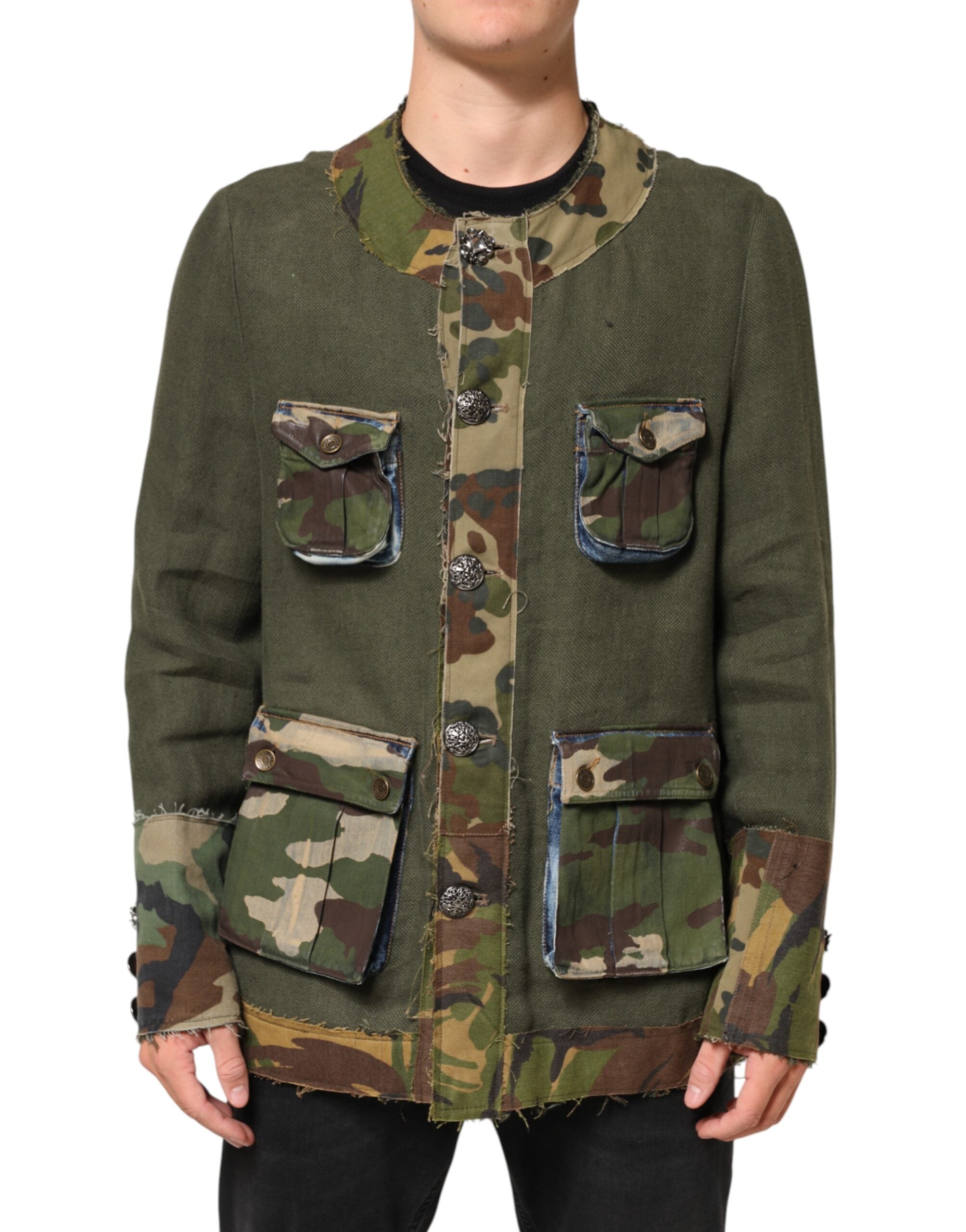 Dolce & Gabbana Brown Camouflage Linen Button Down Jacket Dolce & Gabbana