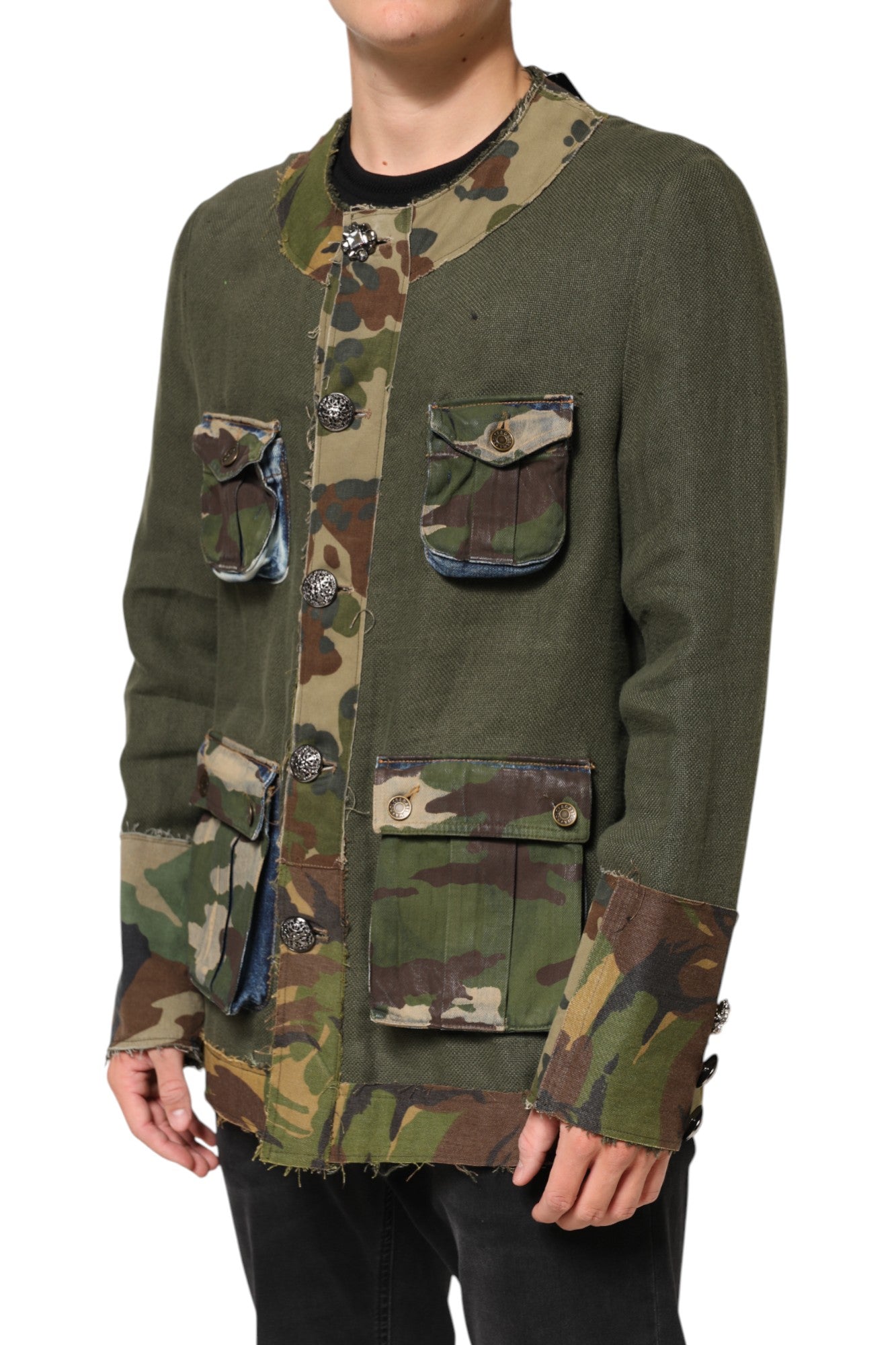 Dolce & Gabbana Brown Camouflage Linen Button Down Jacket Dolce & Gabbana
