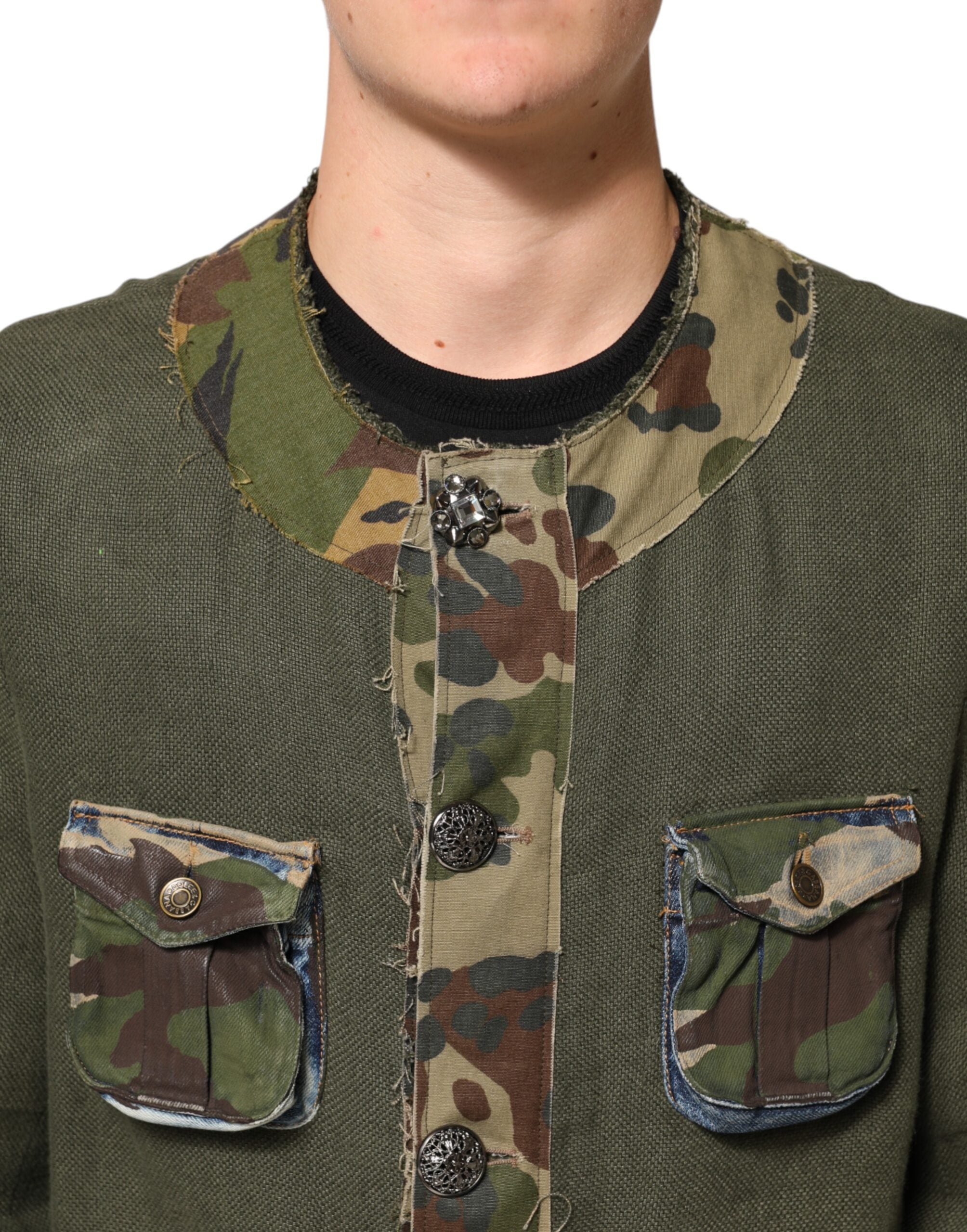 Dolce & Gabbana Brown Camouflage Linen Button Down Jacket Dolce & Gabbana
