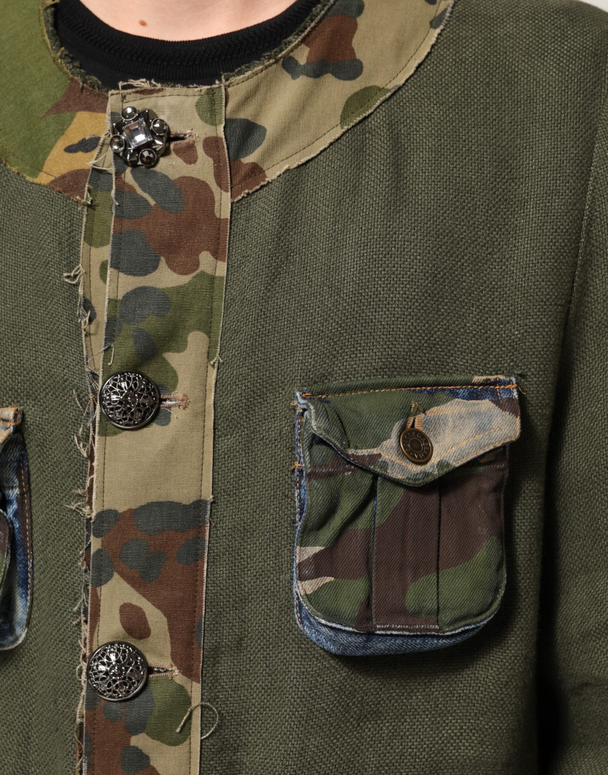 Dolce & Gabbana Brown Camouflage Linen Button Down Jacket Dolce & Gabbana