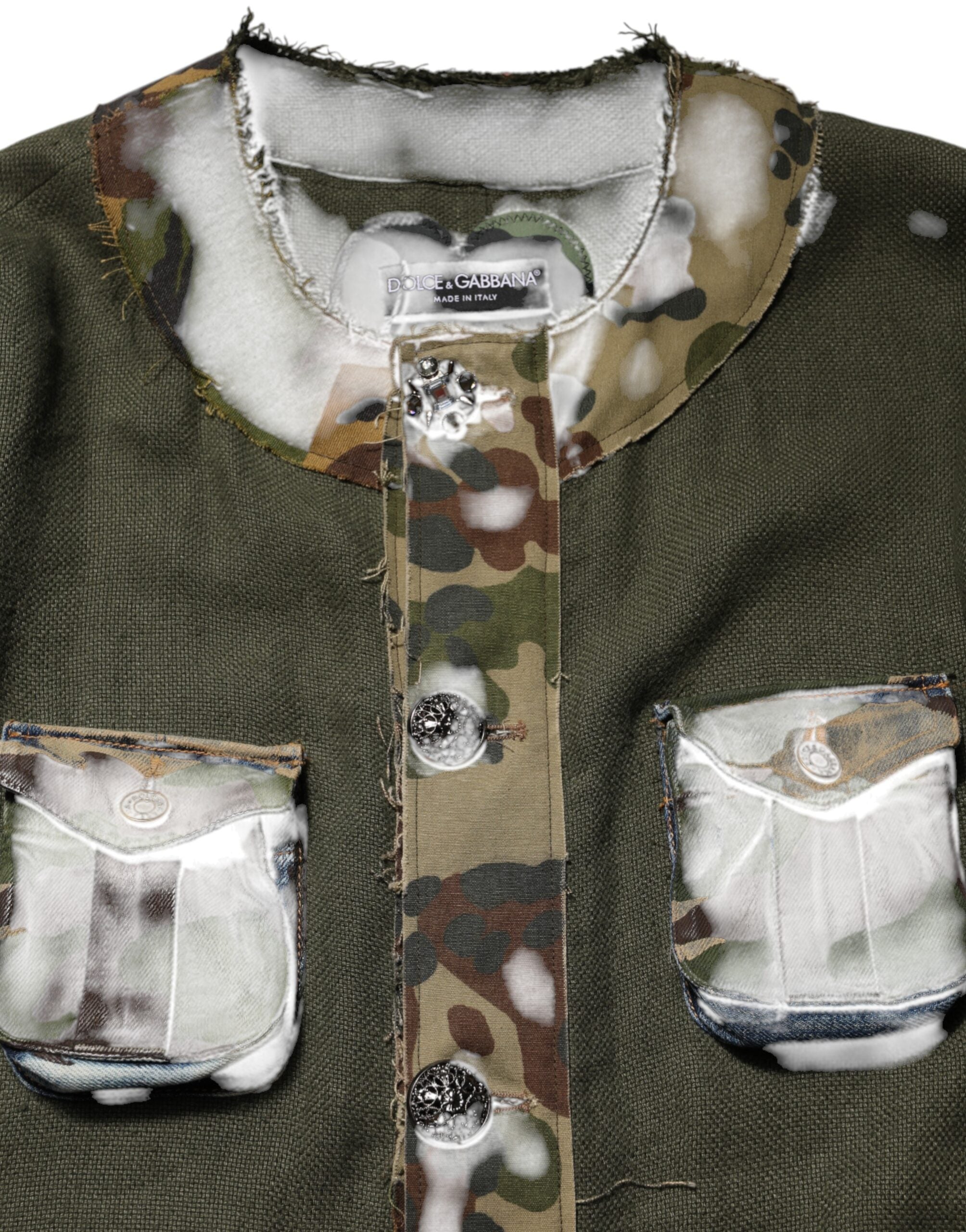 Dolce & Gabbana Brown Camouflage Linen Button Down Jacket Dolce & Gabbana