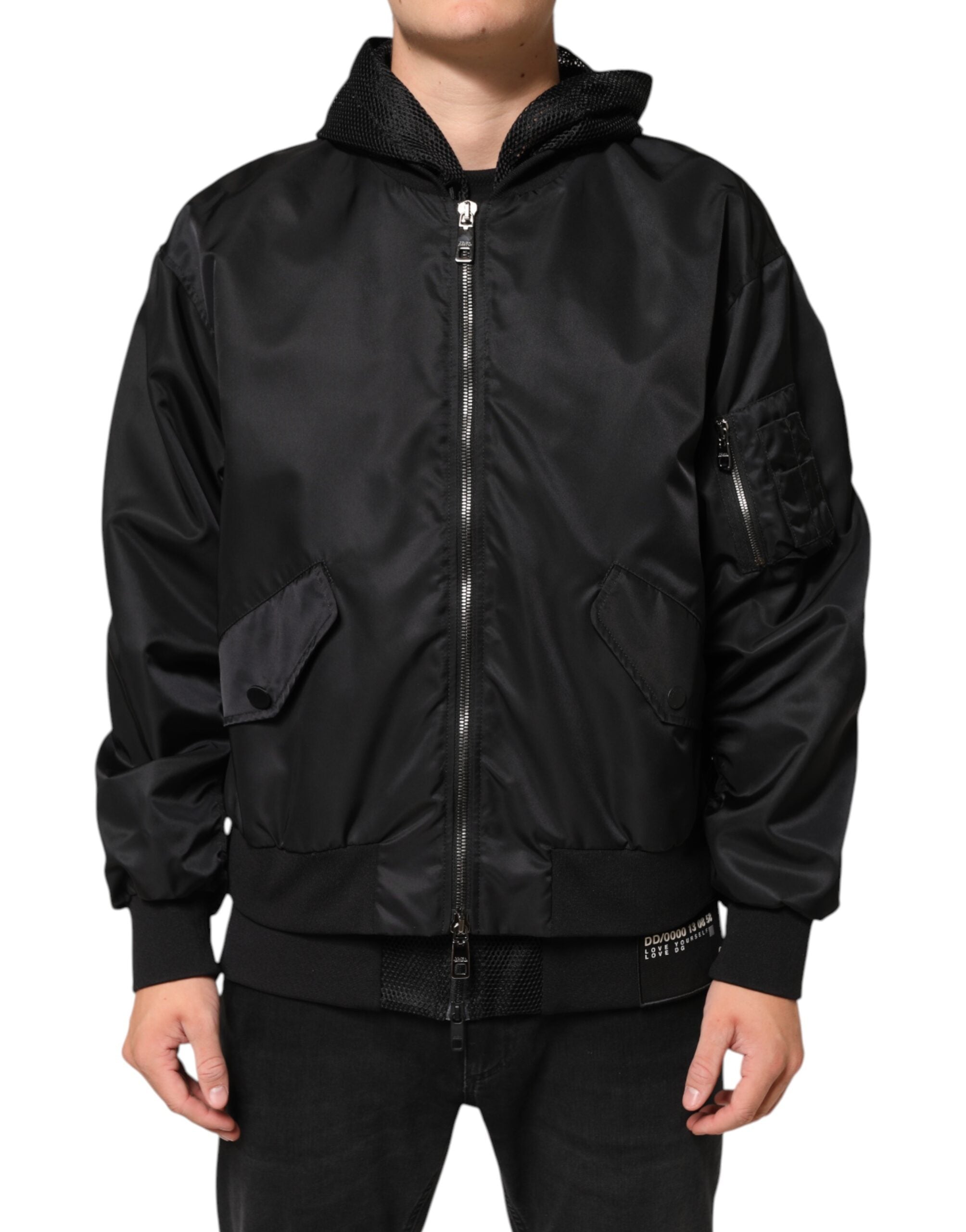 Dolce & Gabbana Black Nylon Hooded Full Zip Bomber Men Jacket Dolce & Gabbana