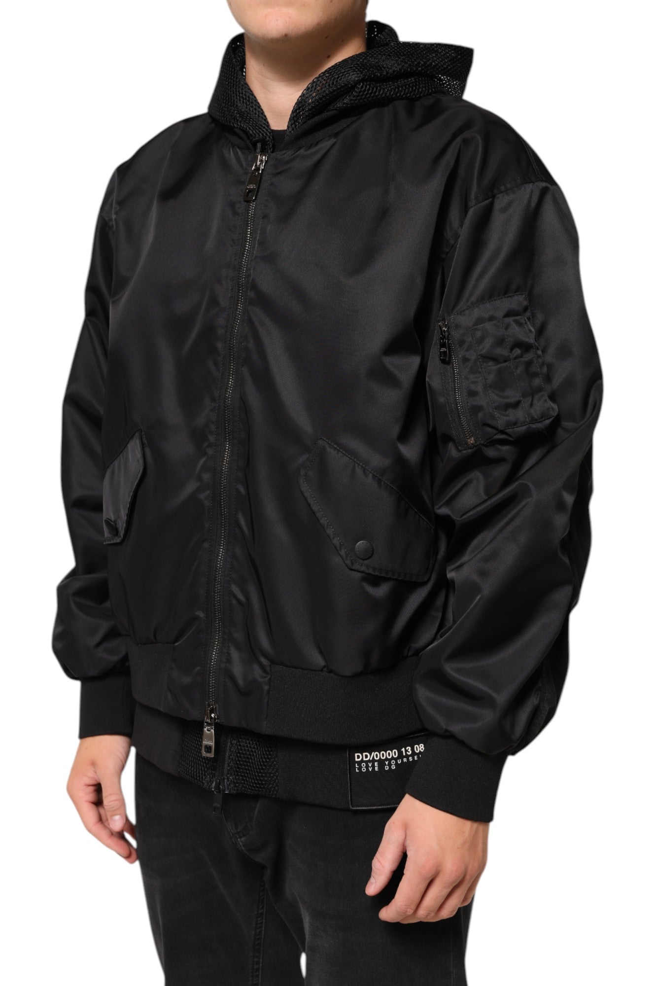 Dolce & Gabbana Black Nylon Hooded Full Zip Bomber Men Jacket Dolce & Gabbana