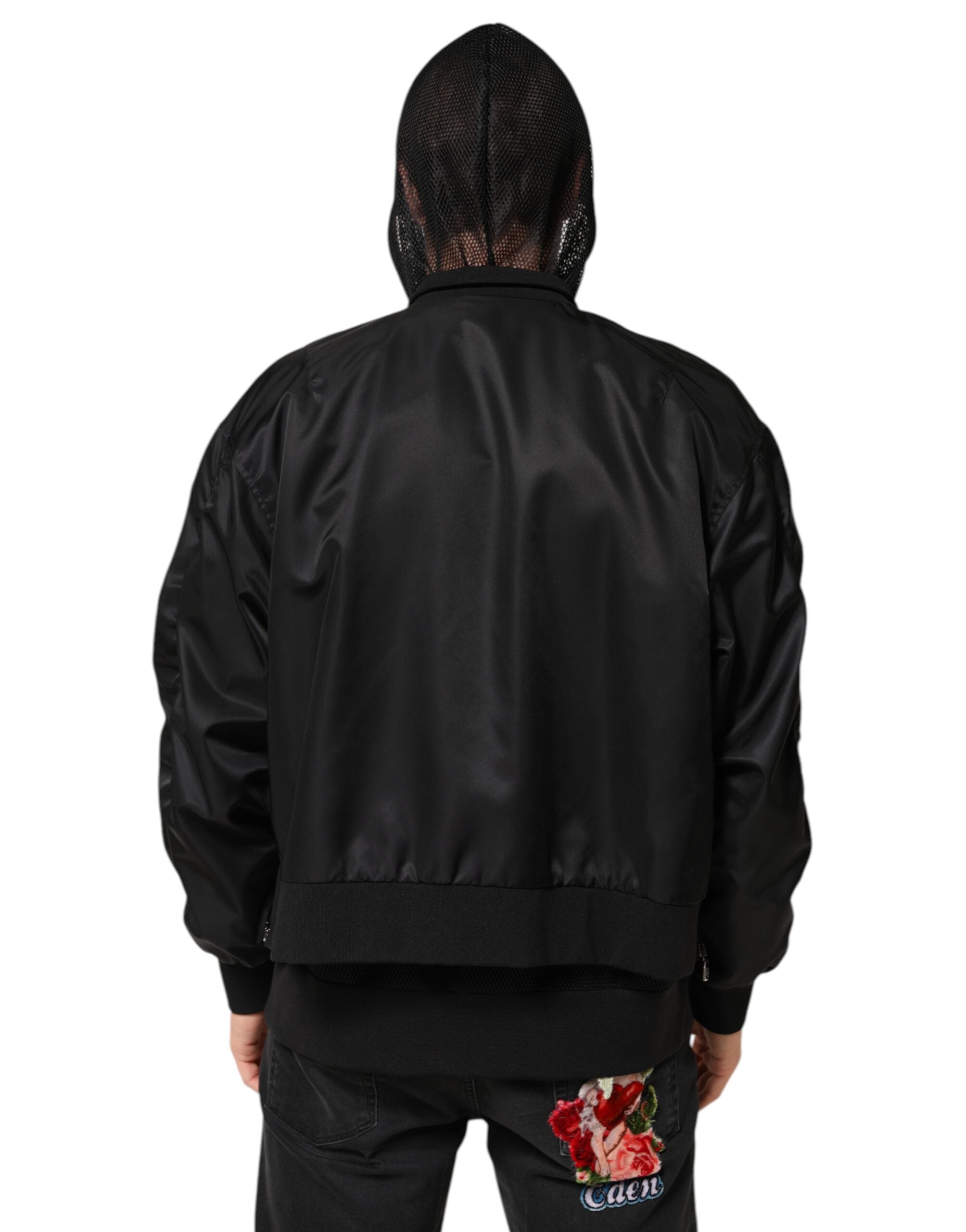 Dolce & Gabbana Black Nylon Hooded Full Zip Bomber Men Jacket Dolce & Gabbana
