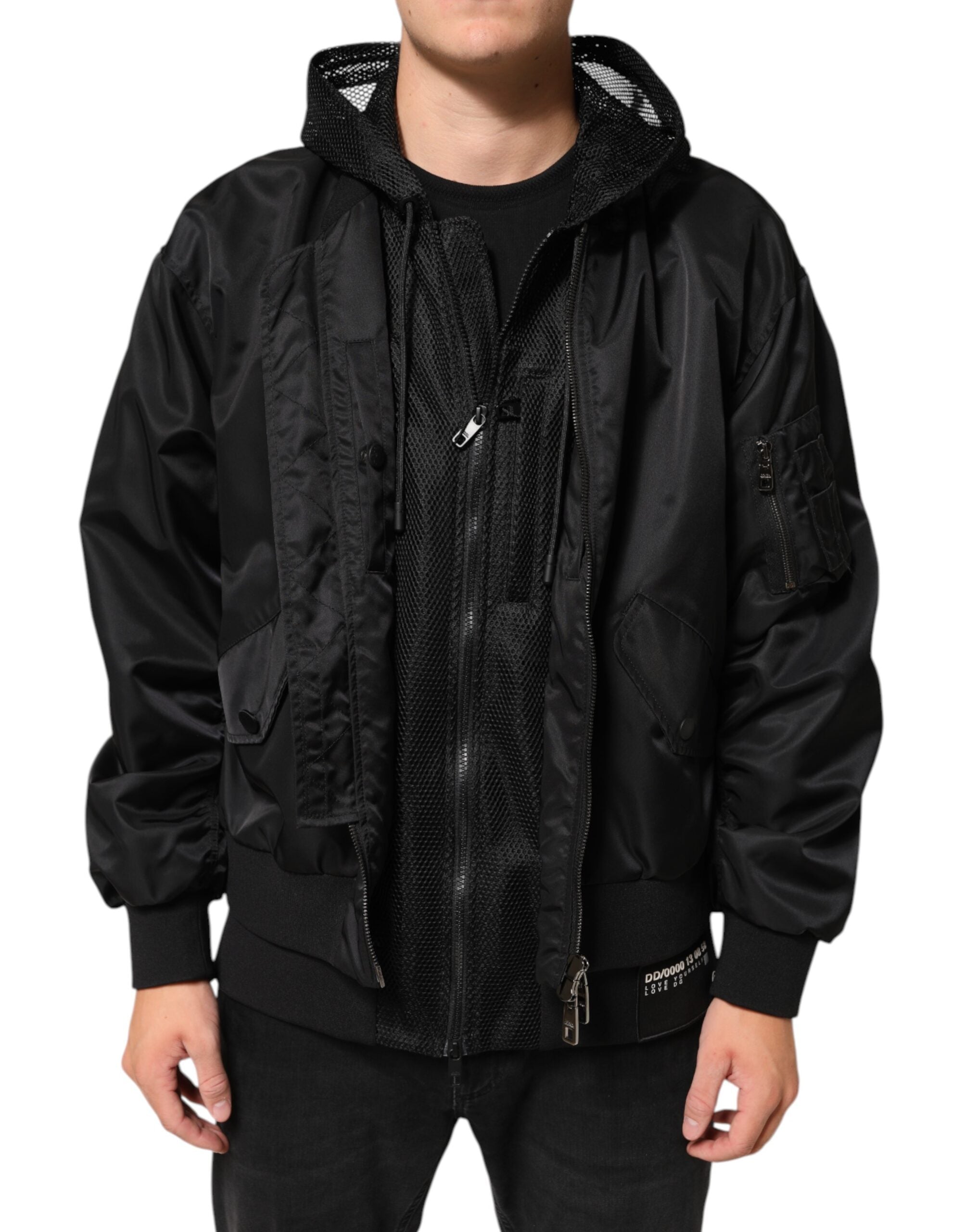 Dolce & Gabbana Black Nylon Hooded Full Zip Bomber Men Jacket Dolce & Gabbana