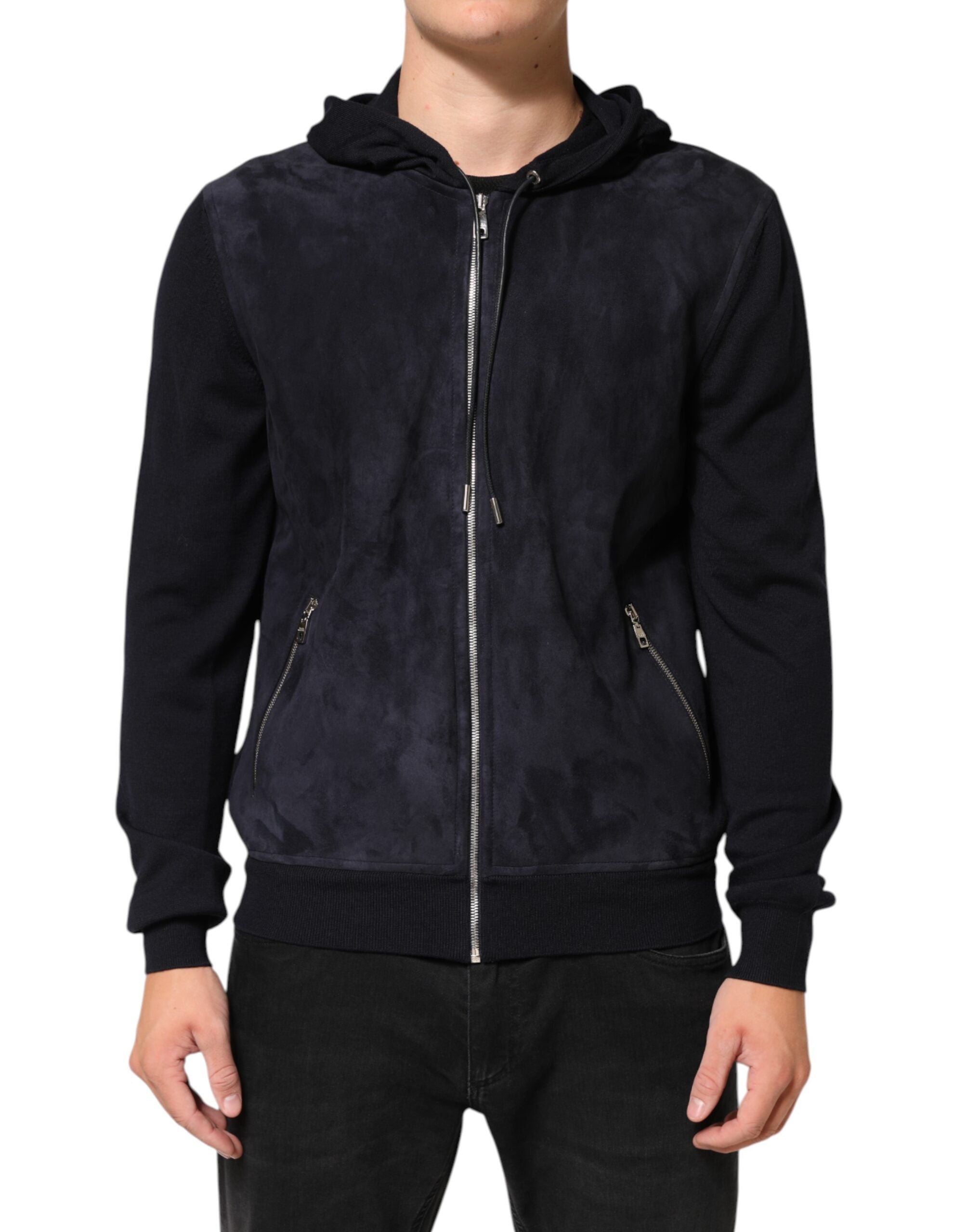 Dolce & Gabbana Black Leather Full Zip Hooded Blouson Jacket Dolce & Gabbana
