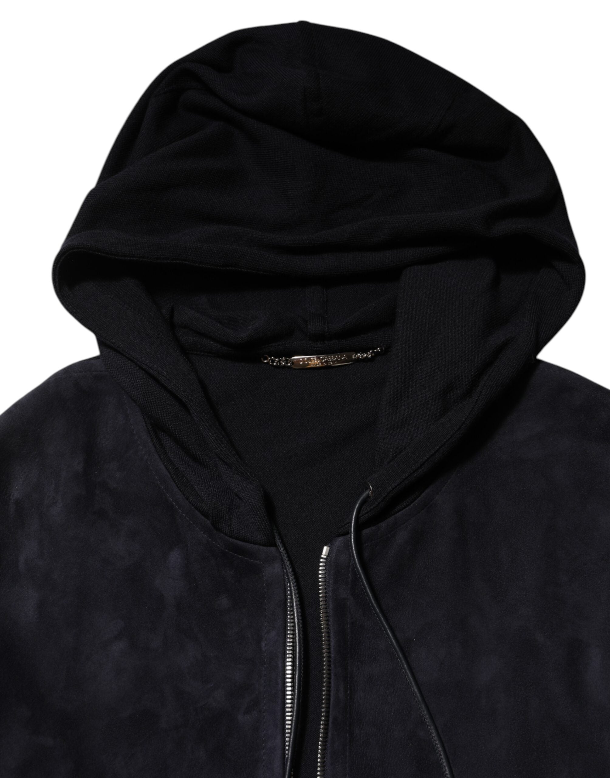 Dolce & Gabbana Black Leather Full Zip Hooded Blouson Jacket Dolce & Gabbana