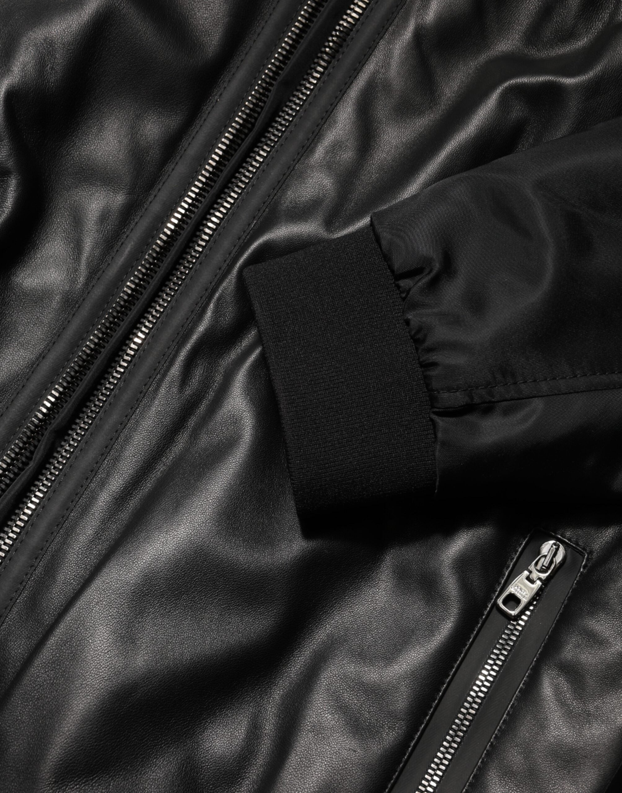 Dolce & Gabbana Black Leather Nylon FullZip Blouson Jacket Dolce & Gabbana
