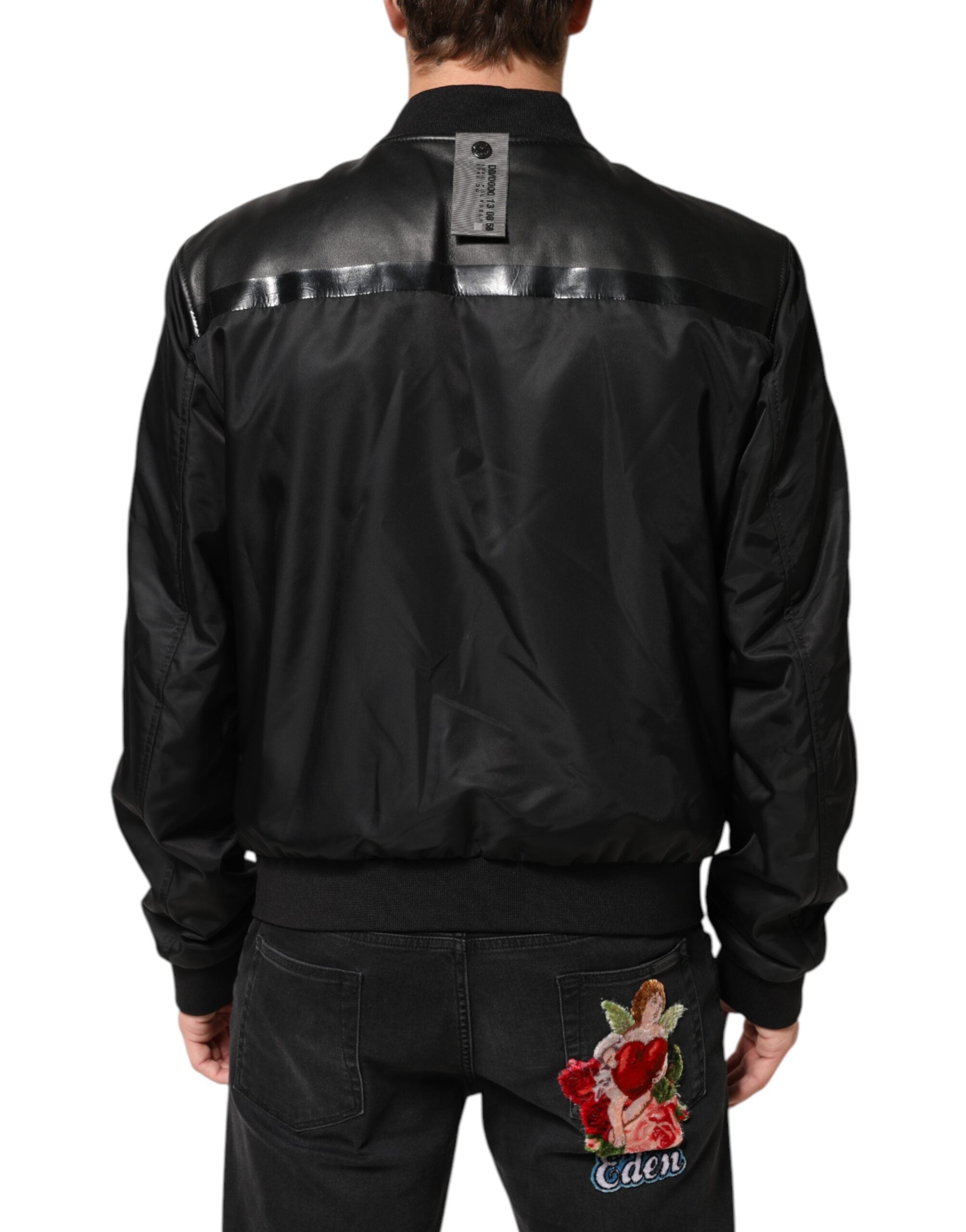 Dolce & Gabbana Black Leather Nylon FullZip Blouson Jacket Dolce & Gabbana