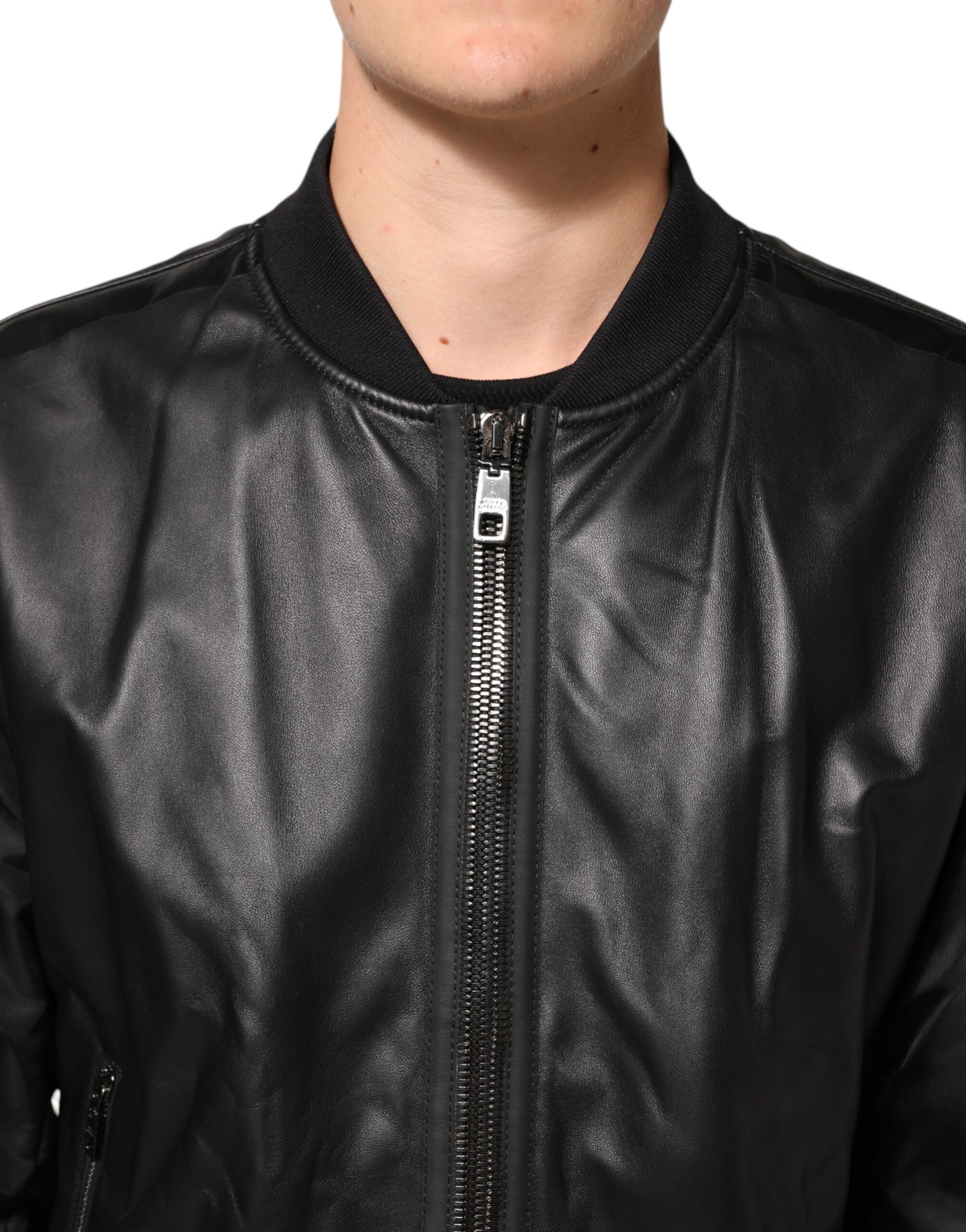 Dolce & Gabbana Black Leather Nylon FullZip Blouson Jacket Dolce & Gabbana